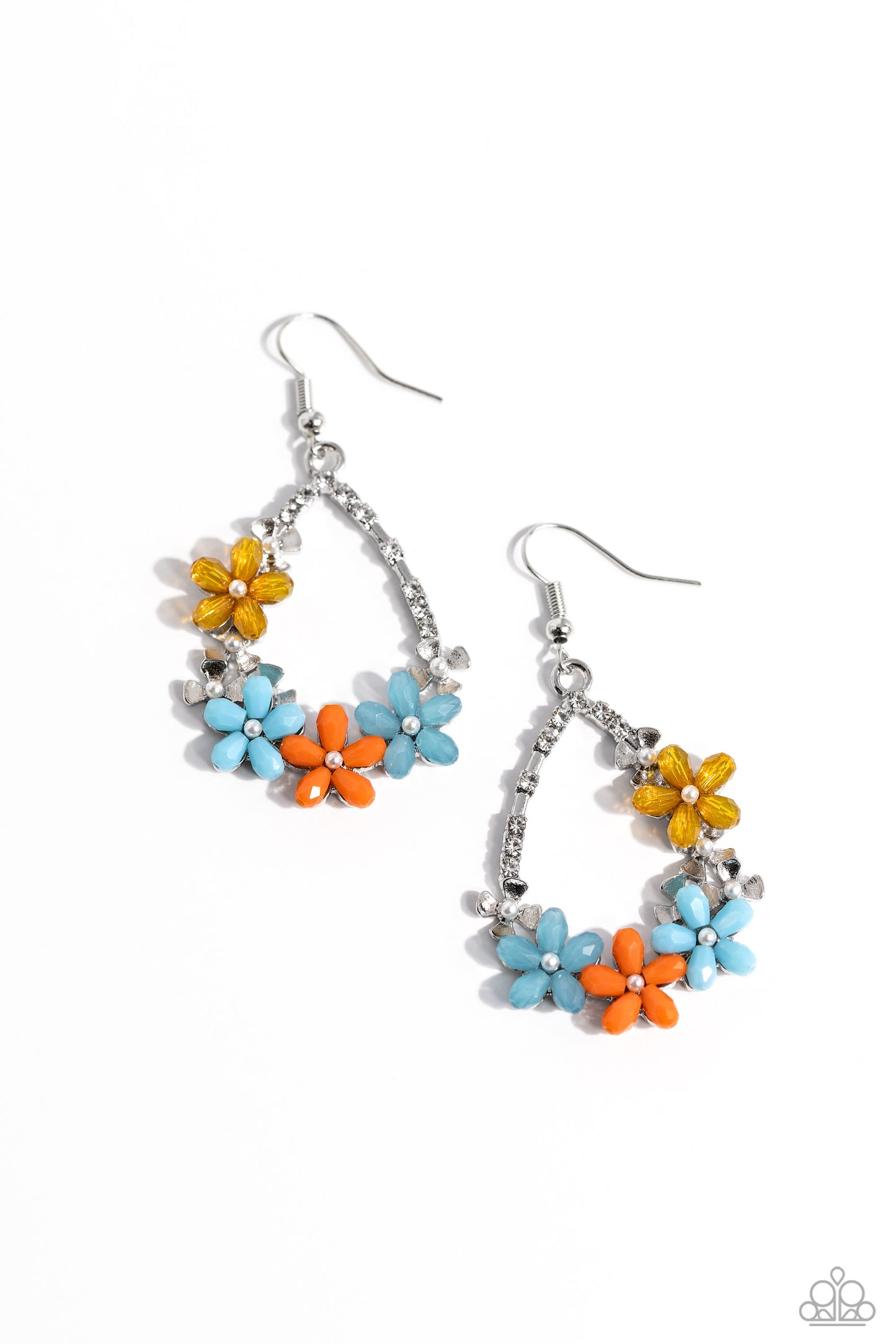 Boisterous Blooms - Multi Yellow, Blue & Orange Flower Earring Paparazzi E1713