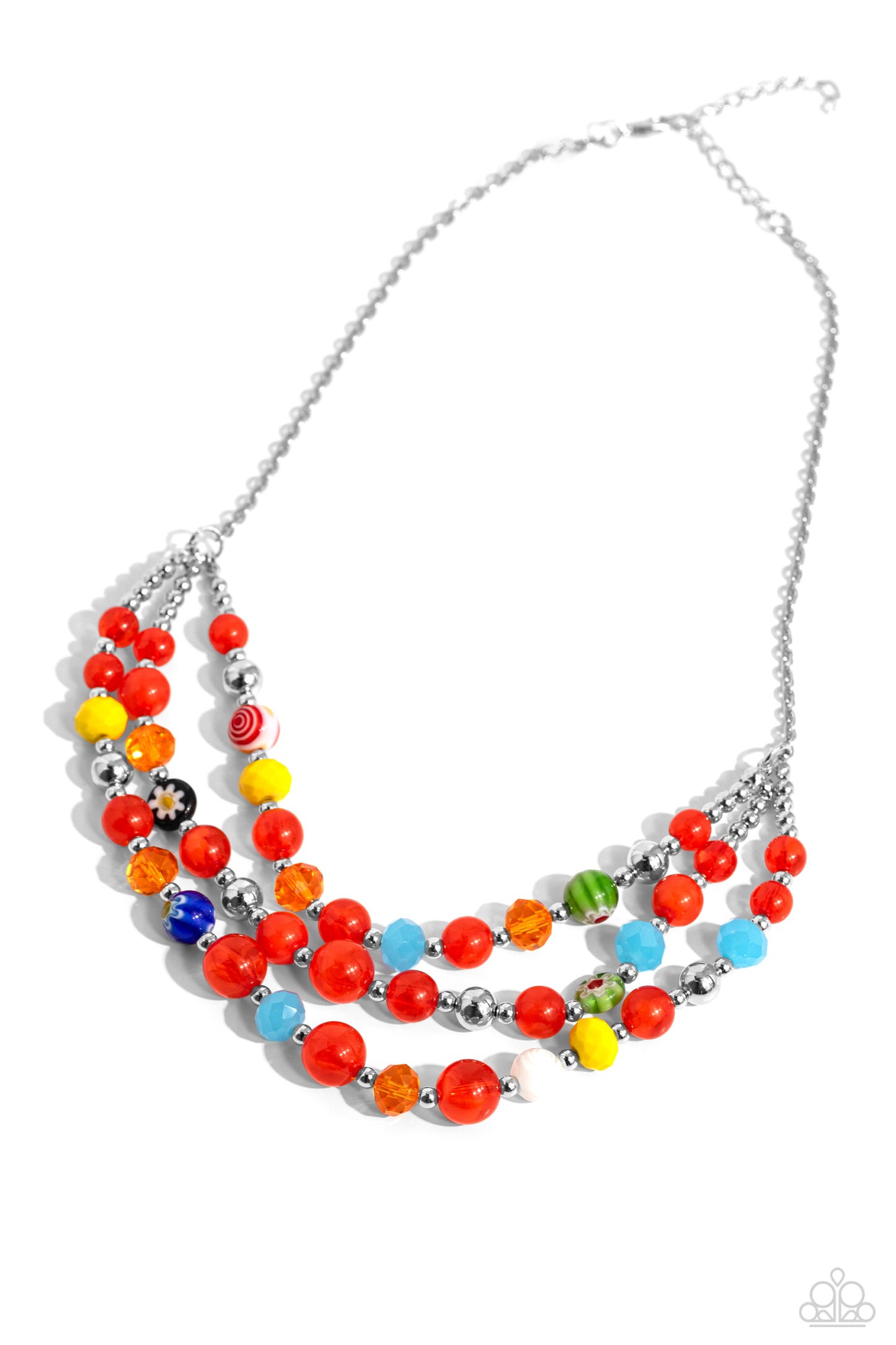 Summer Scope - Red, Floral, Multicolored Bead Layered Colorful Necklace Paparazzi N2100