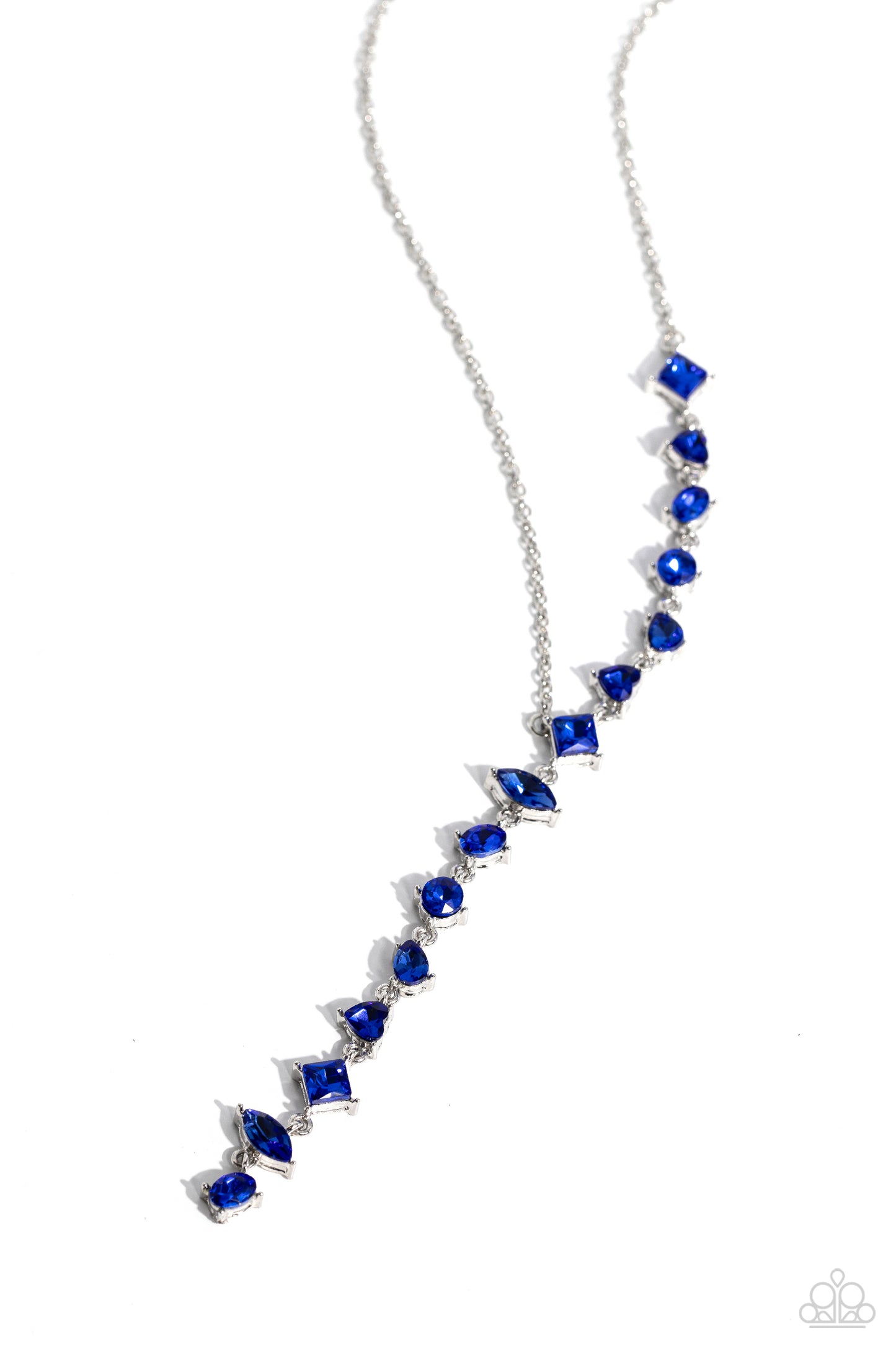 Diagonal Daydream - Blue - Royal Blue Square, Heart, Oval, Round, Teardrop Gem Y Necklace Paparazzi N1672