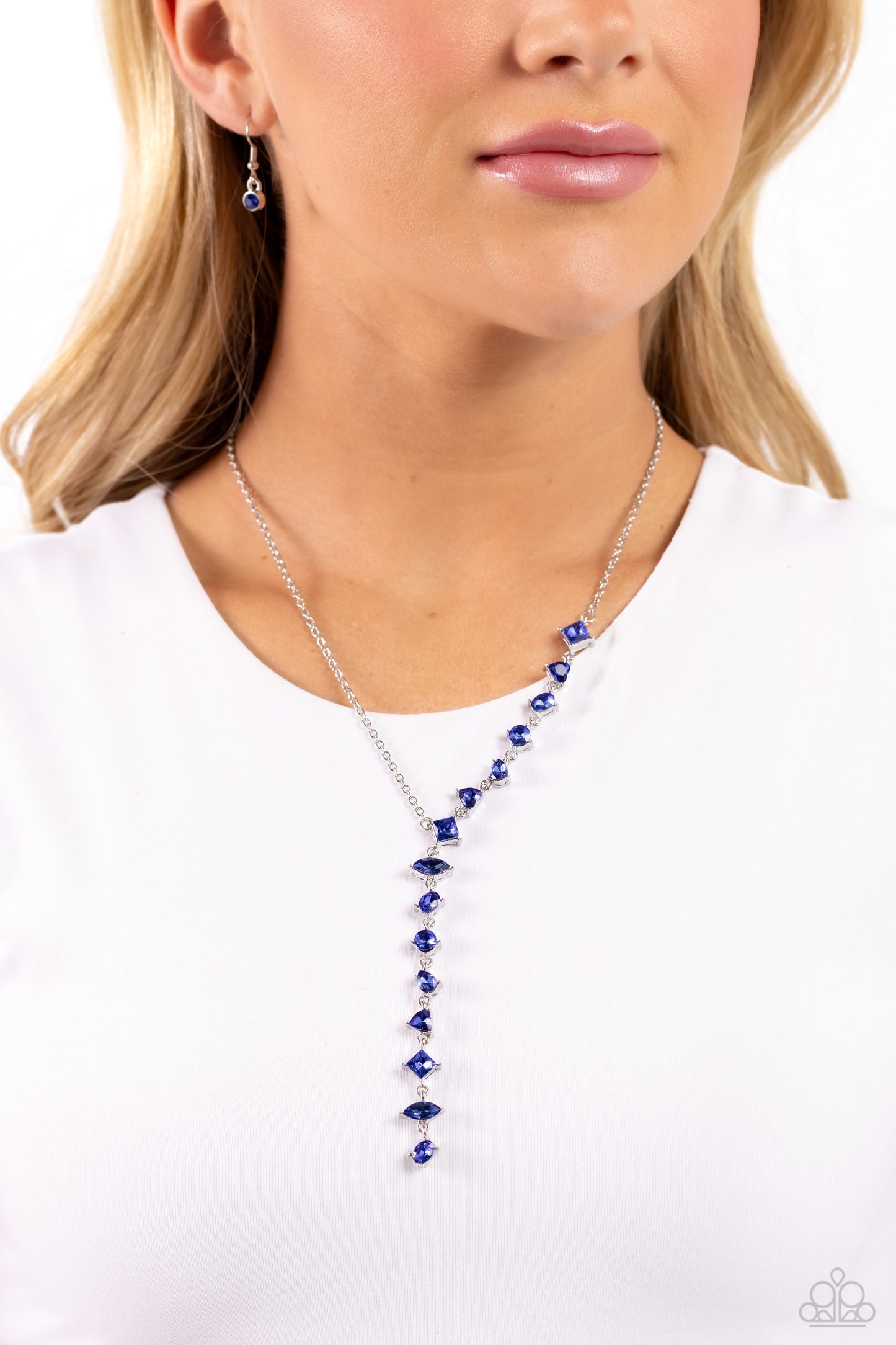 Diagonal Daydream - Blue - Royal Blue Square, Heart, Oval, Round, Teardrop Gem Y Necklace Paparazzi N1672