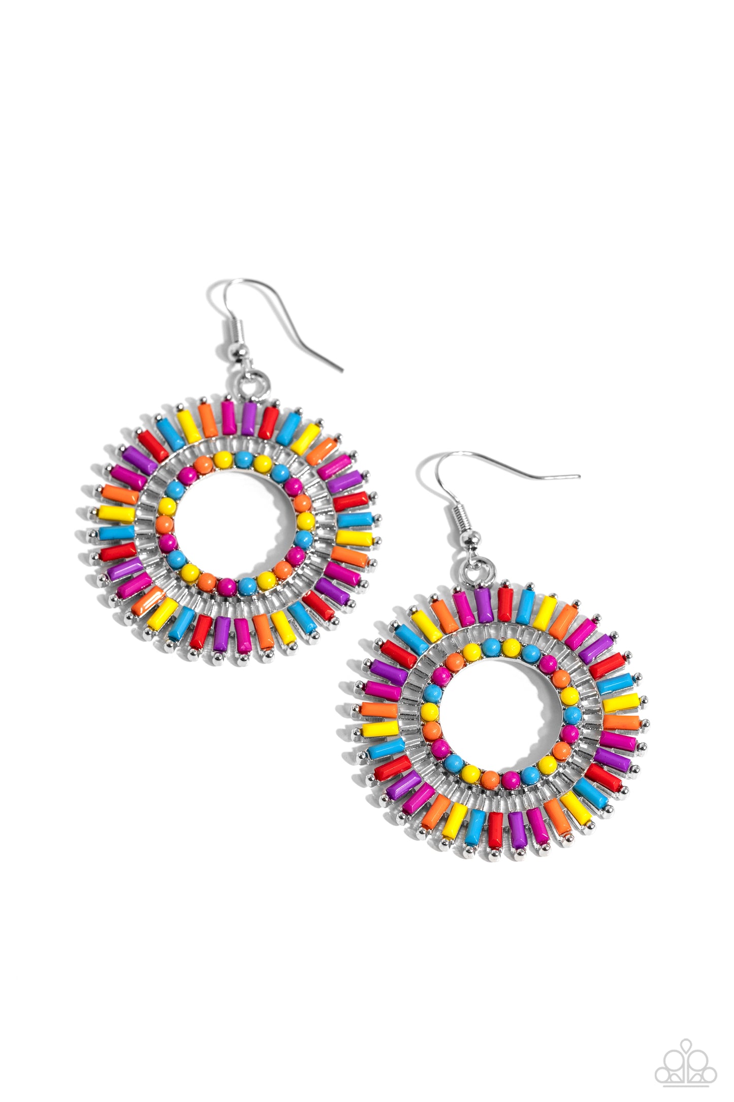 Ferris Wheel Finale - Multi Rainbow Colored Circle Spinning Display Earring Paparazzi E1848