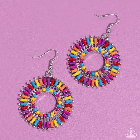 Ferris Wheel Finale - Multi Rainbow Colored Circle Spinning Display Earring Paparazzi E1848