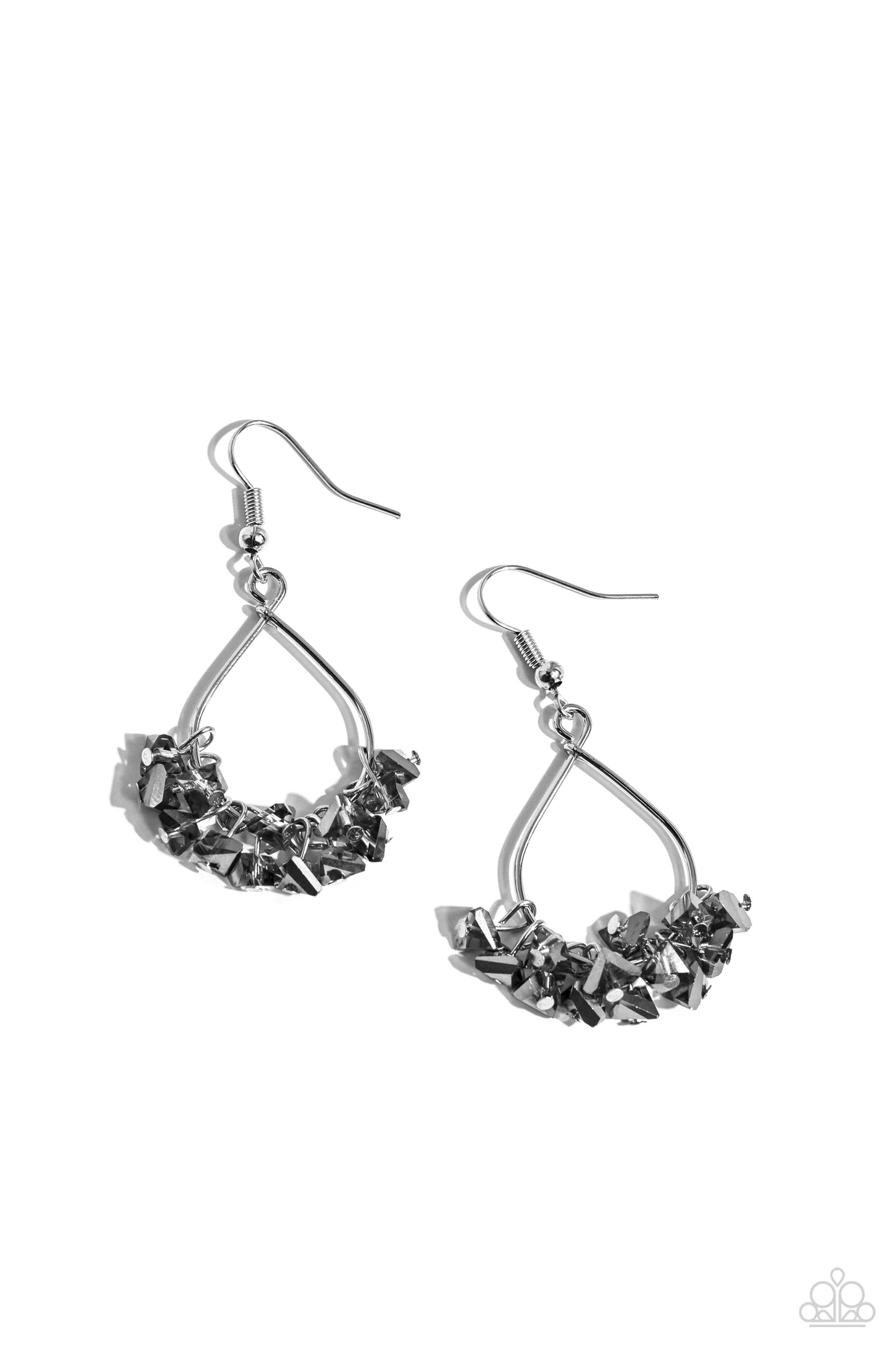 Charm of the Century - Silver Hematite & Smoky Bead Teardrop Earring Paparazzi E1634