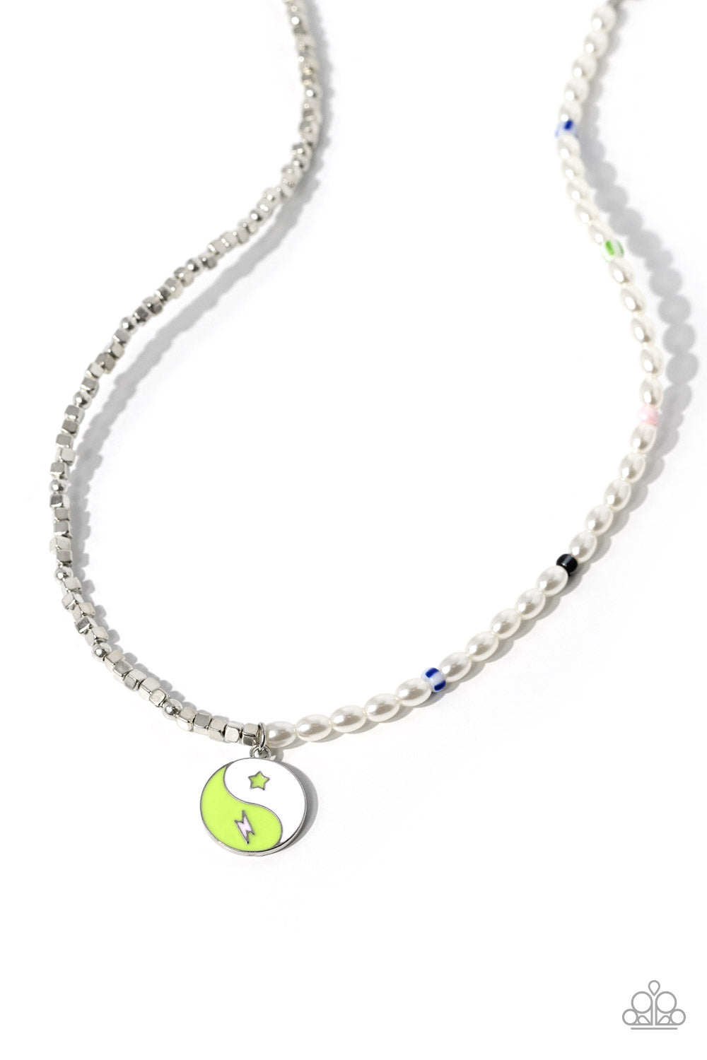 Youthful Yin and Yang - Green Kohlrabi & White Yin-Yang Charm Necklace Paparazzi N1880