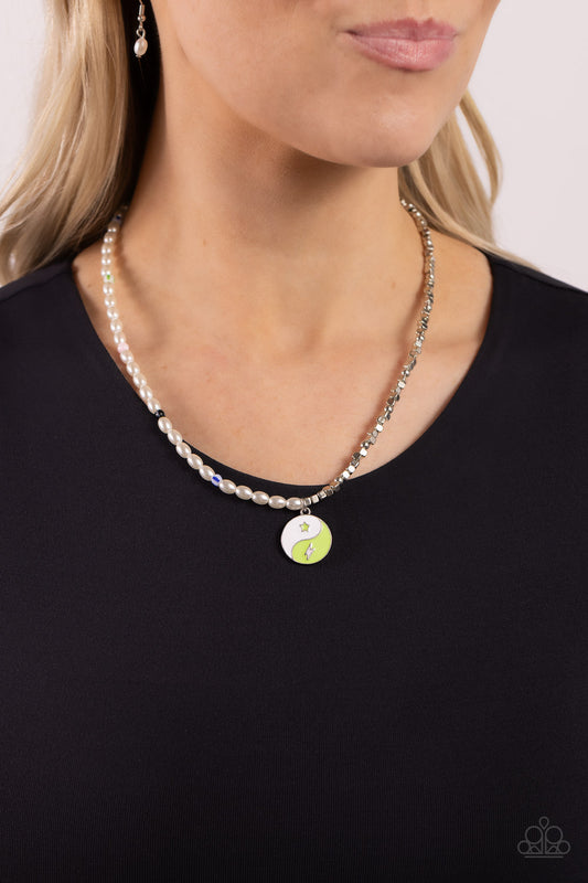 Youthful Yin and Yang - Green Kohlrabi & White Yin-Yang Charm Necklace Paparazzi N1880