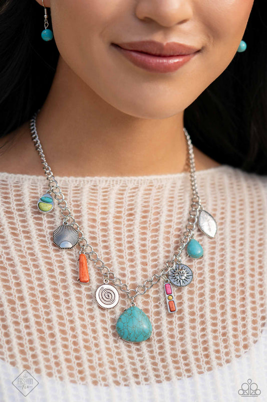 Desert Getaway - Multi Colored Stone Charm Santa Fe Style Necklace Fashion Fix February 2024 Paparazzi N2146