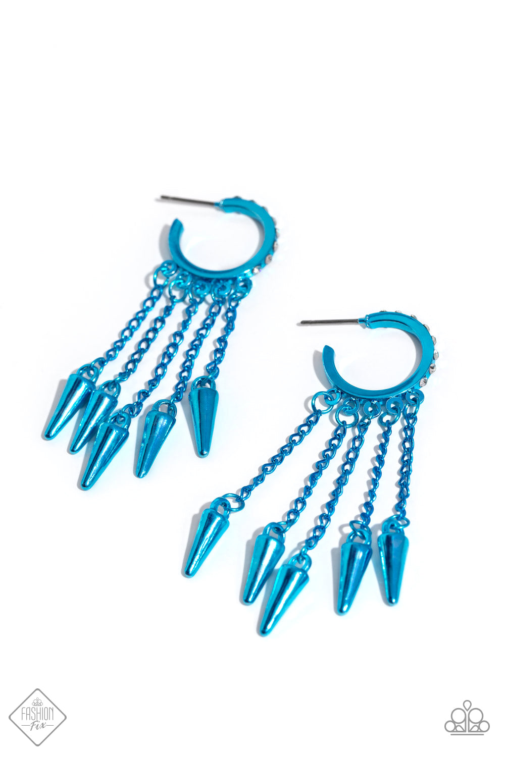 Piquant Punk - Blue Metal 3/4 Inch Hoop Earring Fashion Fix December 2023 Paparazzi E1782