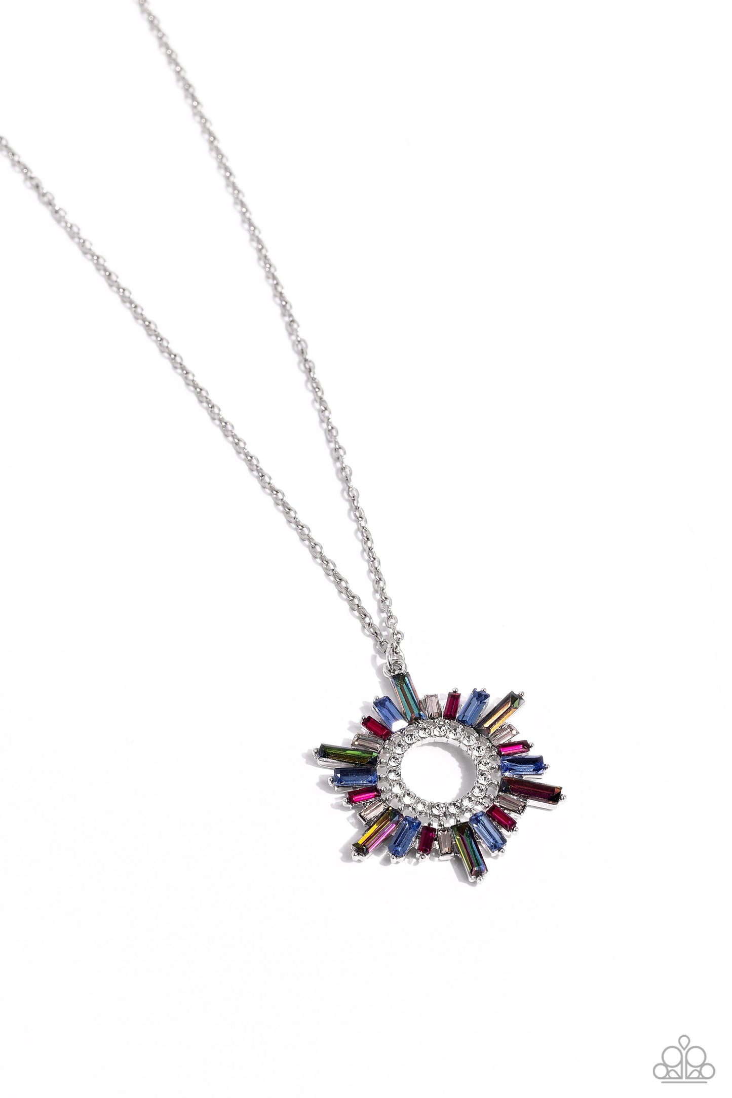 Enigmatic Edge - Multicolored Emerald Cut Sunburst Gem Necklace Paparazzi N1866