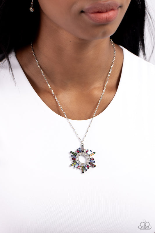 Enigmatic Edge - Multicolored Emerald Cut Sunburst Gem Necklace Paparazzi N1866