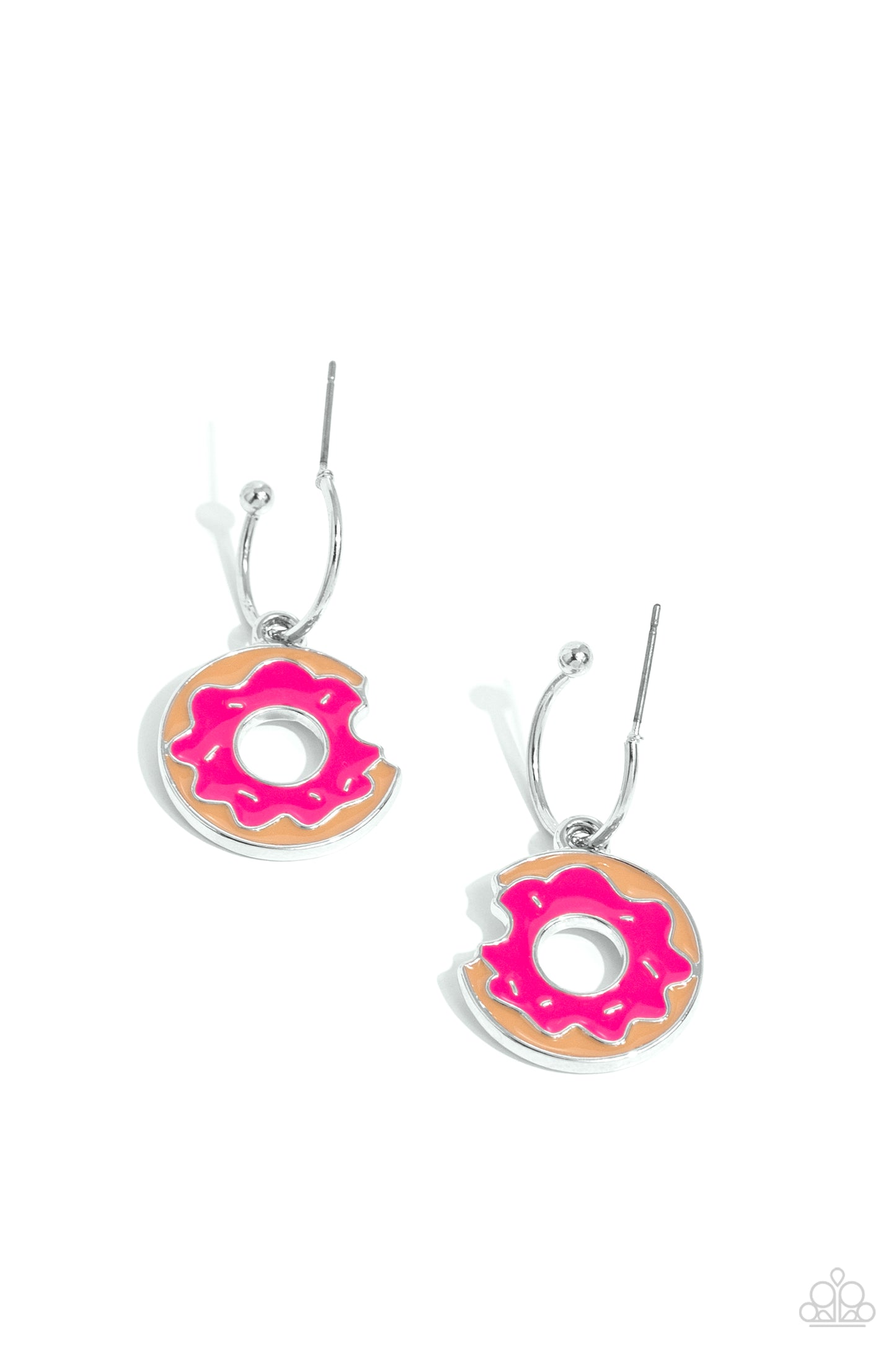 Donut Delivery - Pink Peacock Glaze Donut 1/2 Inch Hoop Earring Paparazzi E1672