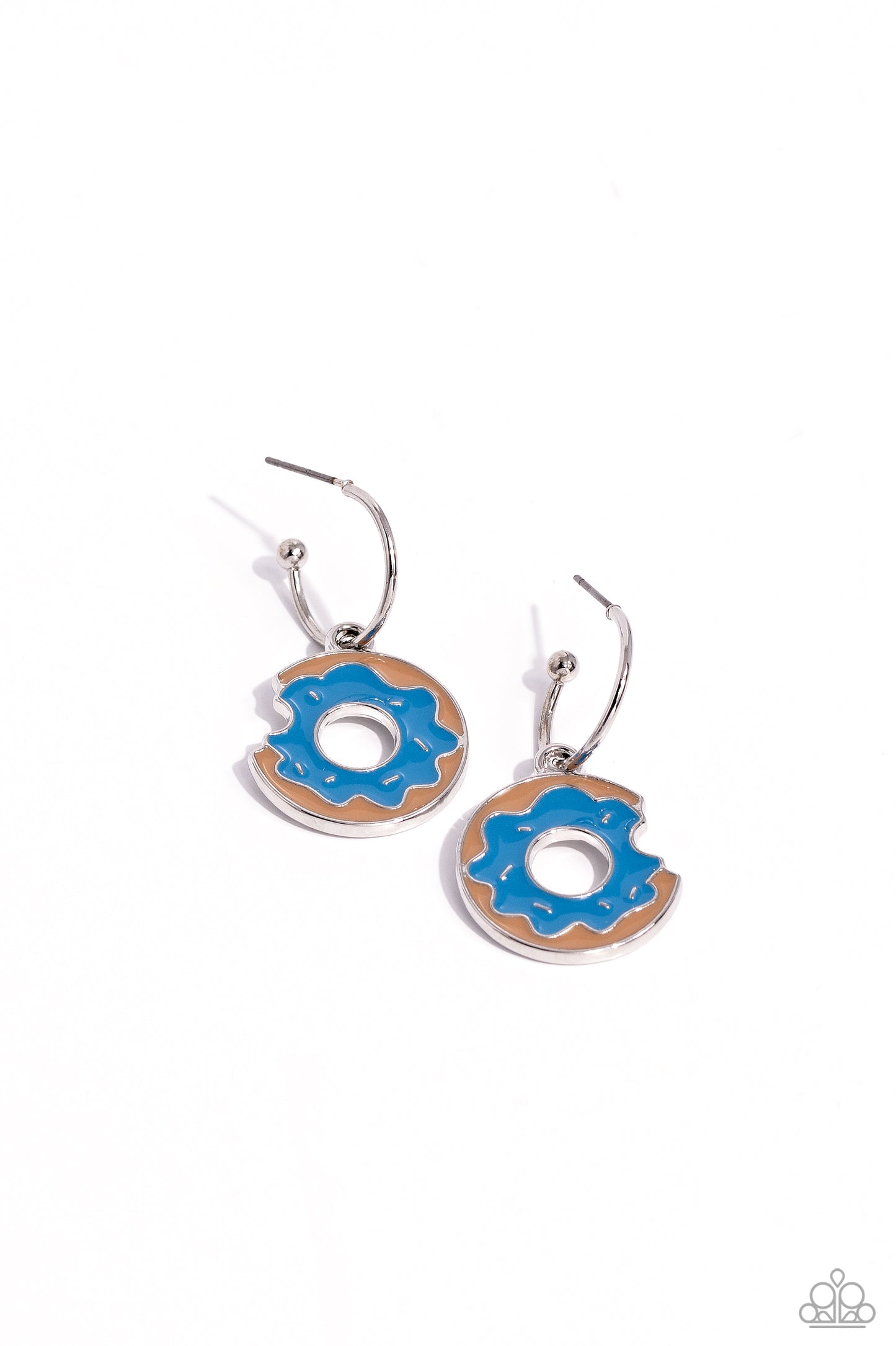 Donut Delivery - Blue Frosted Donut Silver 1/2 Inch Hoop Earring Paparazzi E1526