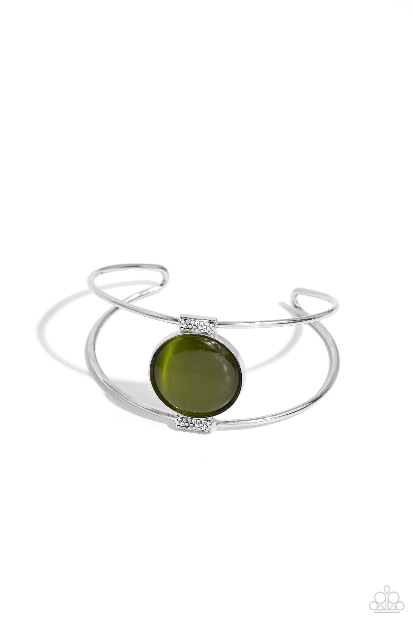 Candescent Cats Eye - Green Cat's Eye Stone Silver Cuff Bracelet Paparazzi B0293