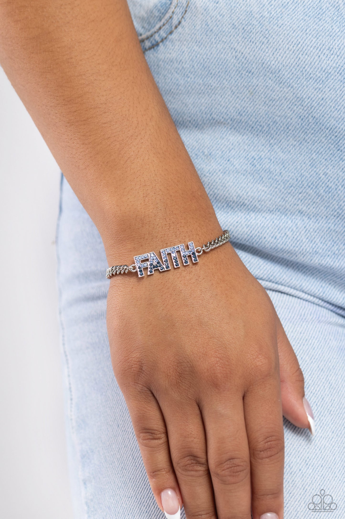 Faithful Finish - Blue "Faith" Inspirational Faith Bracelet Paparazzi B1393