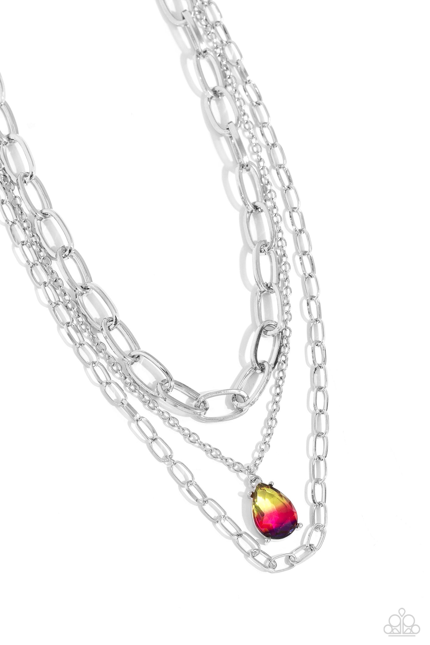 Teardrop Tiers - Multi Layer Chromatic Silver Chain Necklace Paparazzi N1868