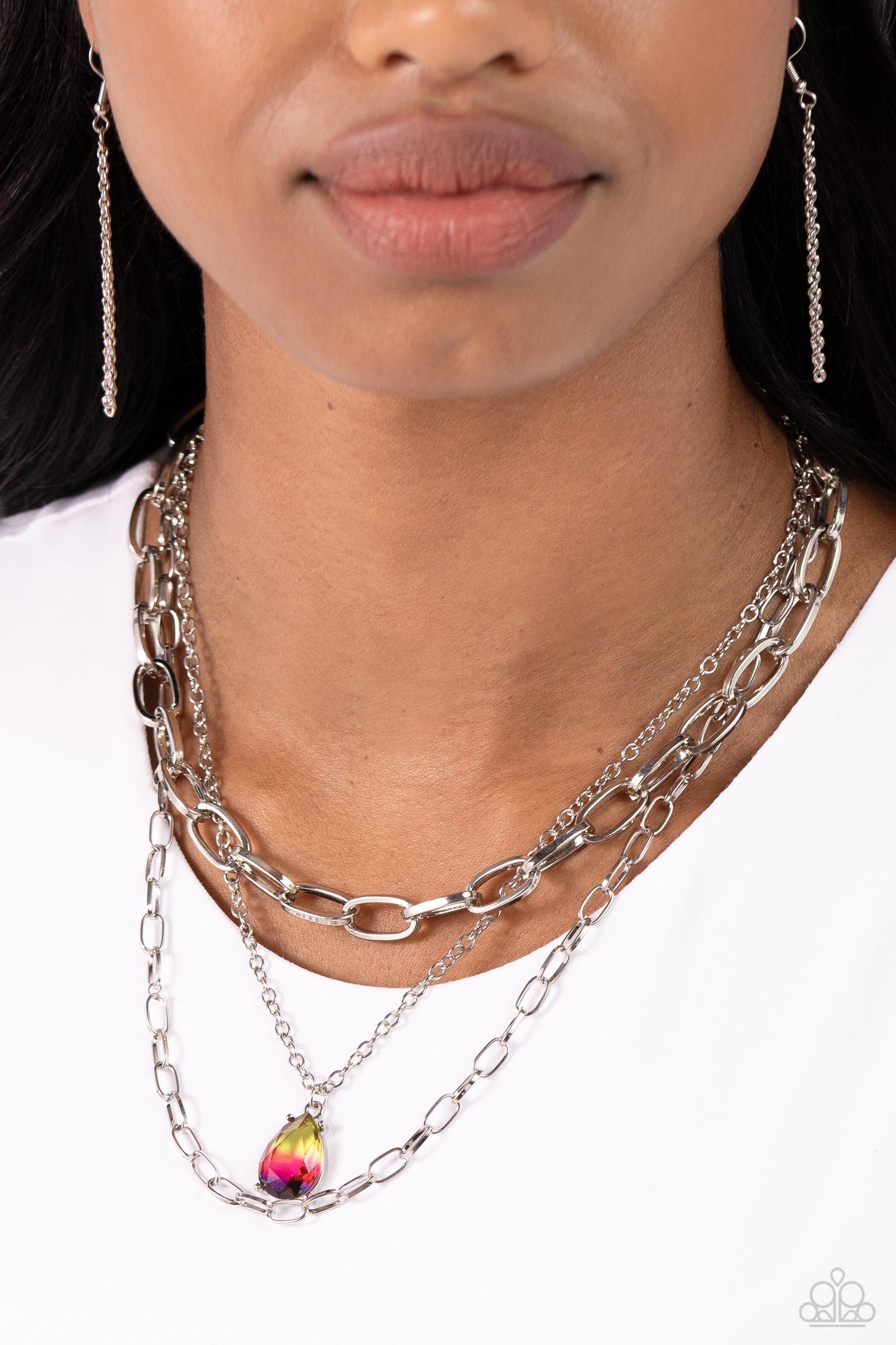 Teardrop Tiers - Multi Layer Chromatic Silver Chain Necklace Paparazzi N1868