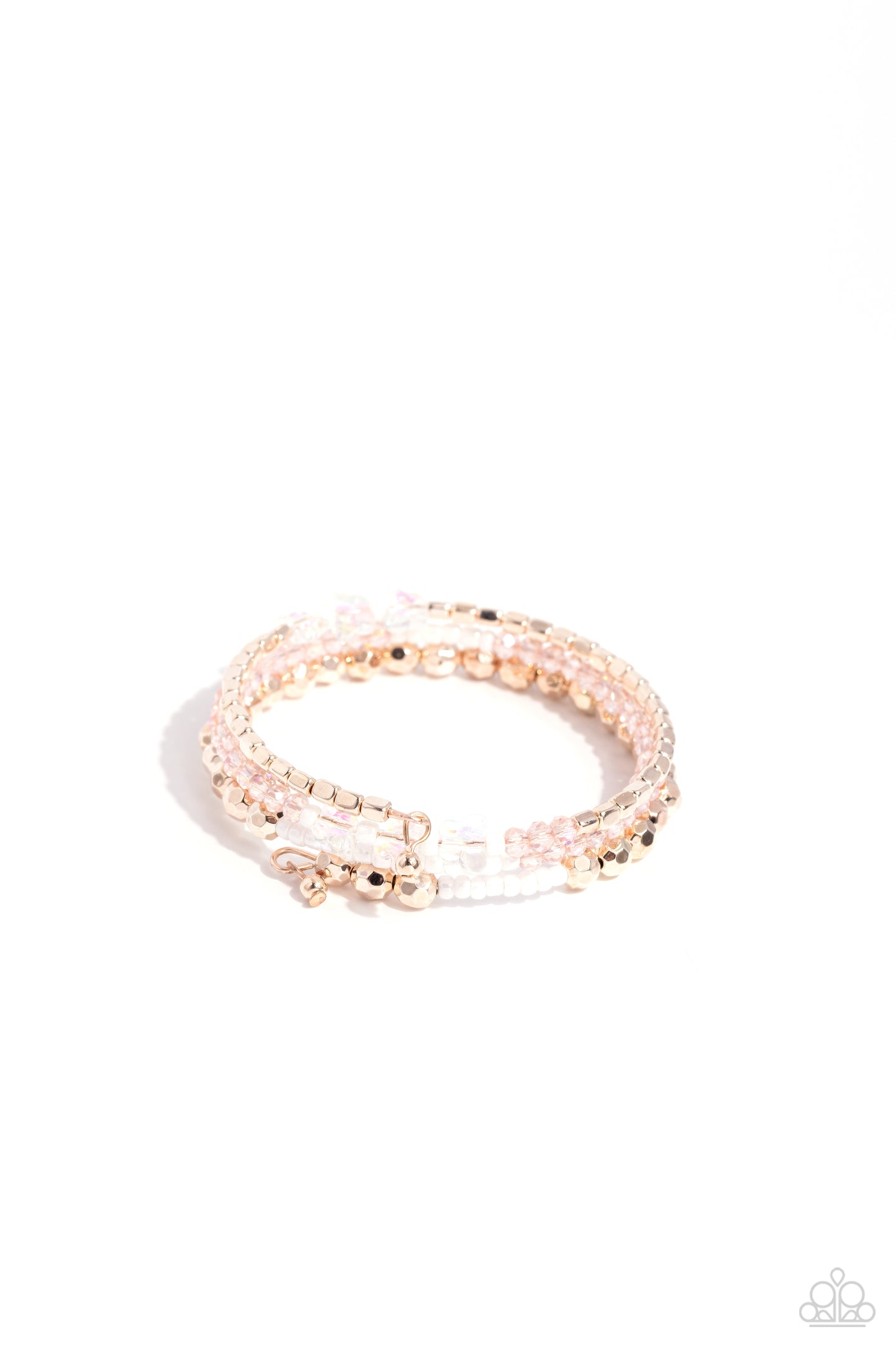 Boundless Behavior - Rose Gold, White Seed, Pink Bead & Iridescent Butterfly Coil Bracelet Paparazzi B1427