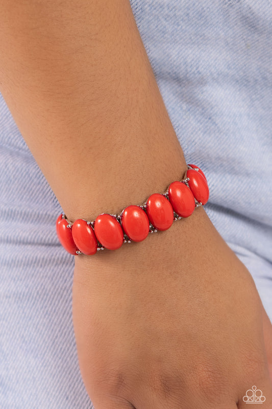 Starting OVAL - Red Oval Bead Stretch Bracelet Paparazzi B1675