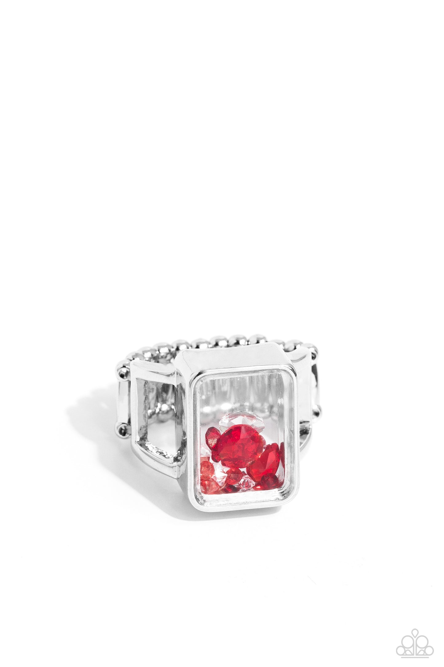 Encased Envy - Red, Light Red & White Gem Ring Paparazzi R0640