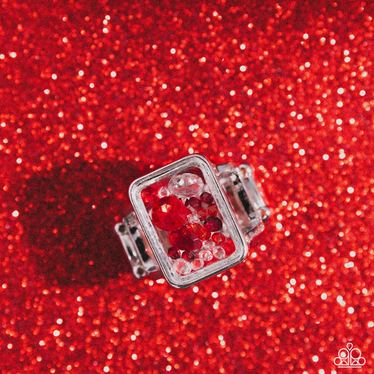 Encased Envy - Red, Light Red & White Gem Ring Paparazzi R0640