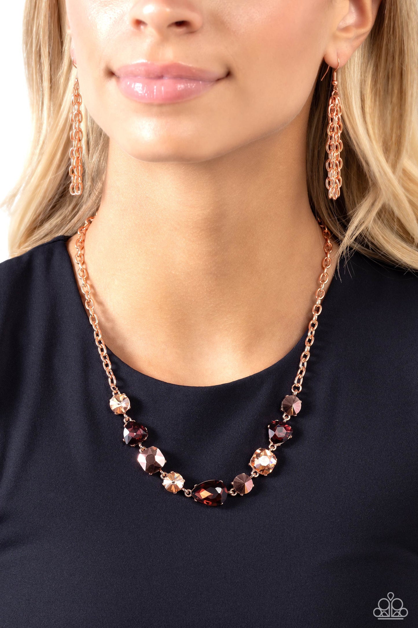 Emphatic Edge - Copper - Shiny Copper Chain, Aurum, Topaz & Peachy Gem Necklace Paparazzi N1978