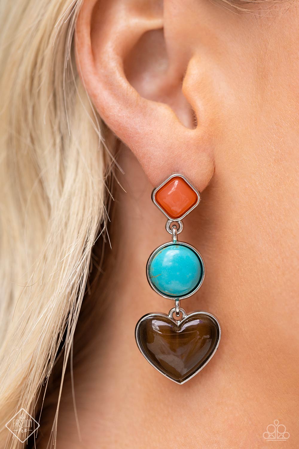 Desertscape Debut - Brown, Cat's Eye Stone Heart Earring Santa Fe Style Fashion Fix December 2023 Paparazzi E1784