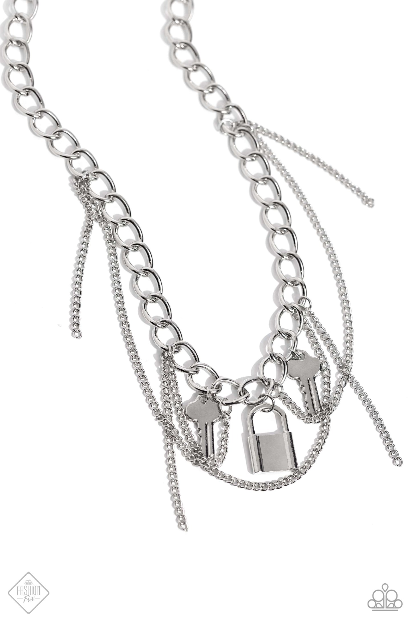 Against the LOCK - Silver Chain, Key & Lock  Necklace Fashion Fix January 2024 Paparazzi N2056