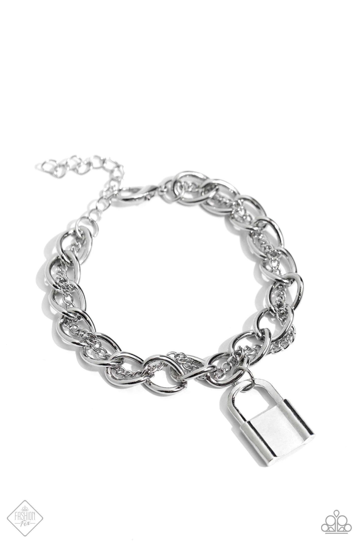 Watch the LOCK - Silver Curb Chain & Lock Charm Bracelet Fashion Fix January 2024 Paparazzi B1415