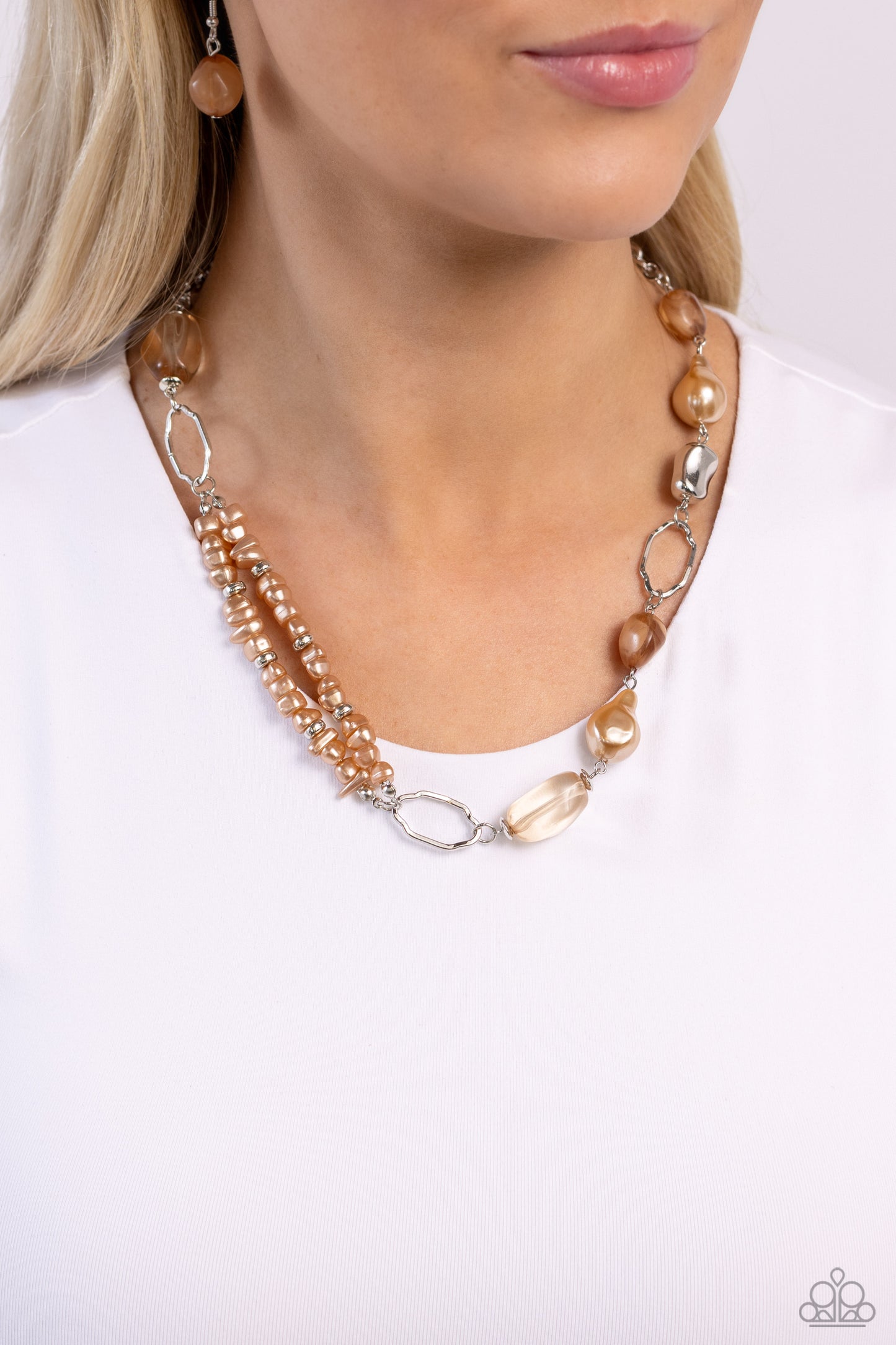 Easygoing Elegance - Brown Clear, Milky, Baroque and Chiseled Pearl Necklace Paparazzi N2095