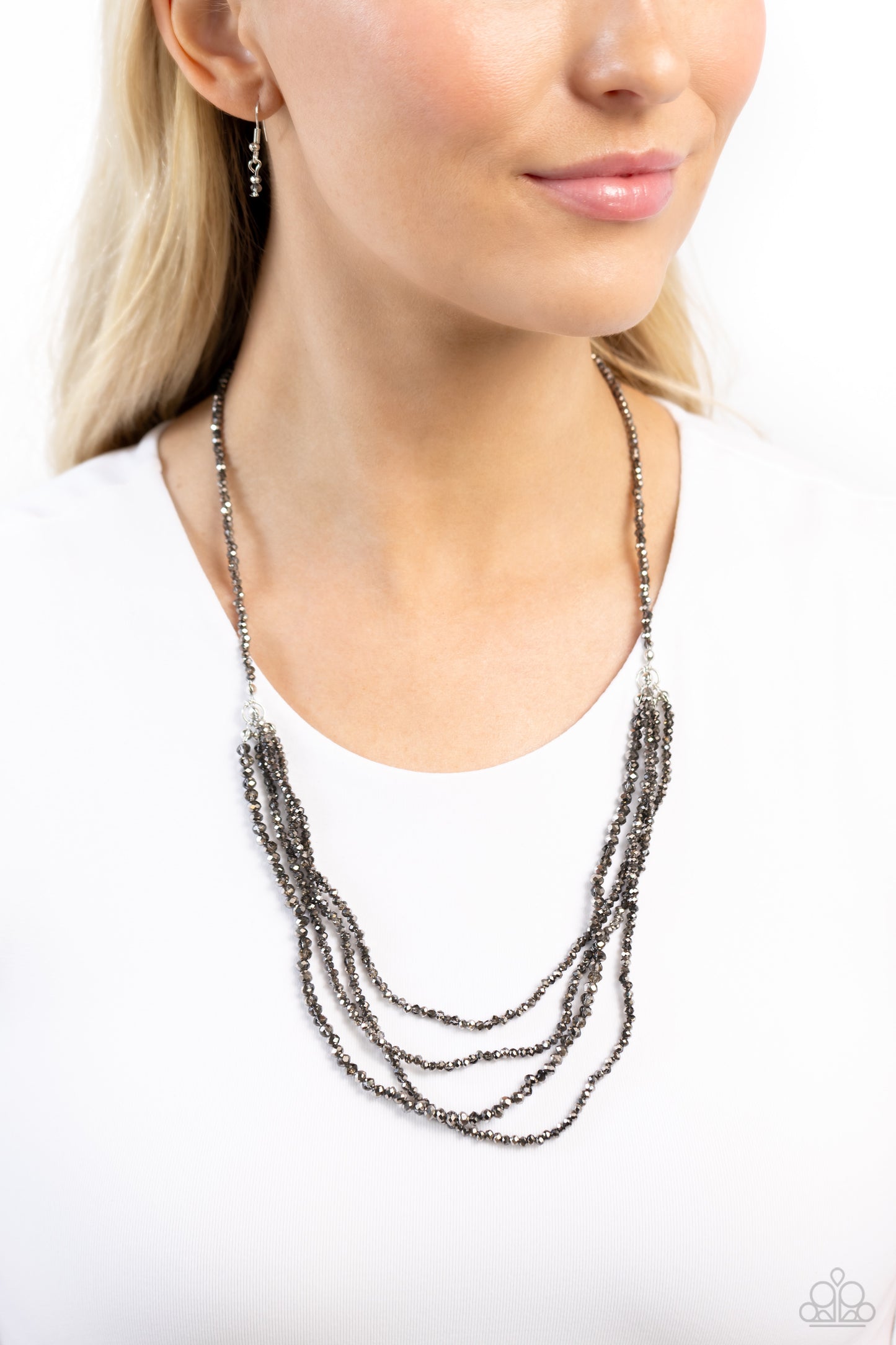 Candescent Cascade - Silver, Faceted Hematite & Smoky Bead Layered Necklace Paparazzi N2092