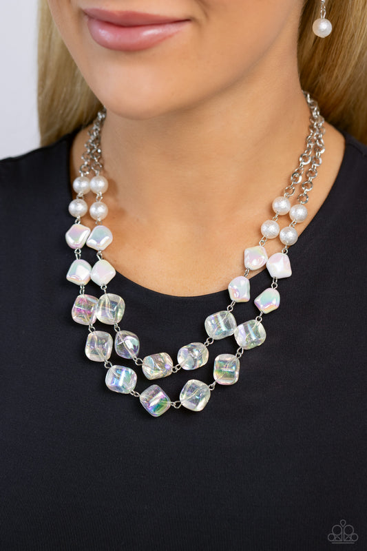 Eclectic Embellishment - White Pearl & Iridescent Bead Necklace Paparazzi N1813