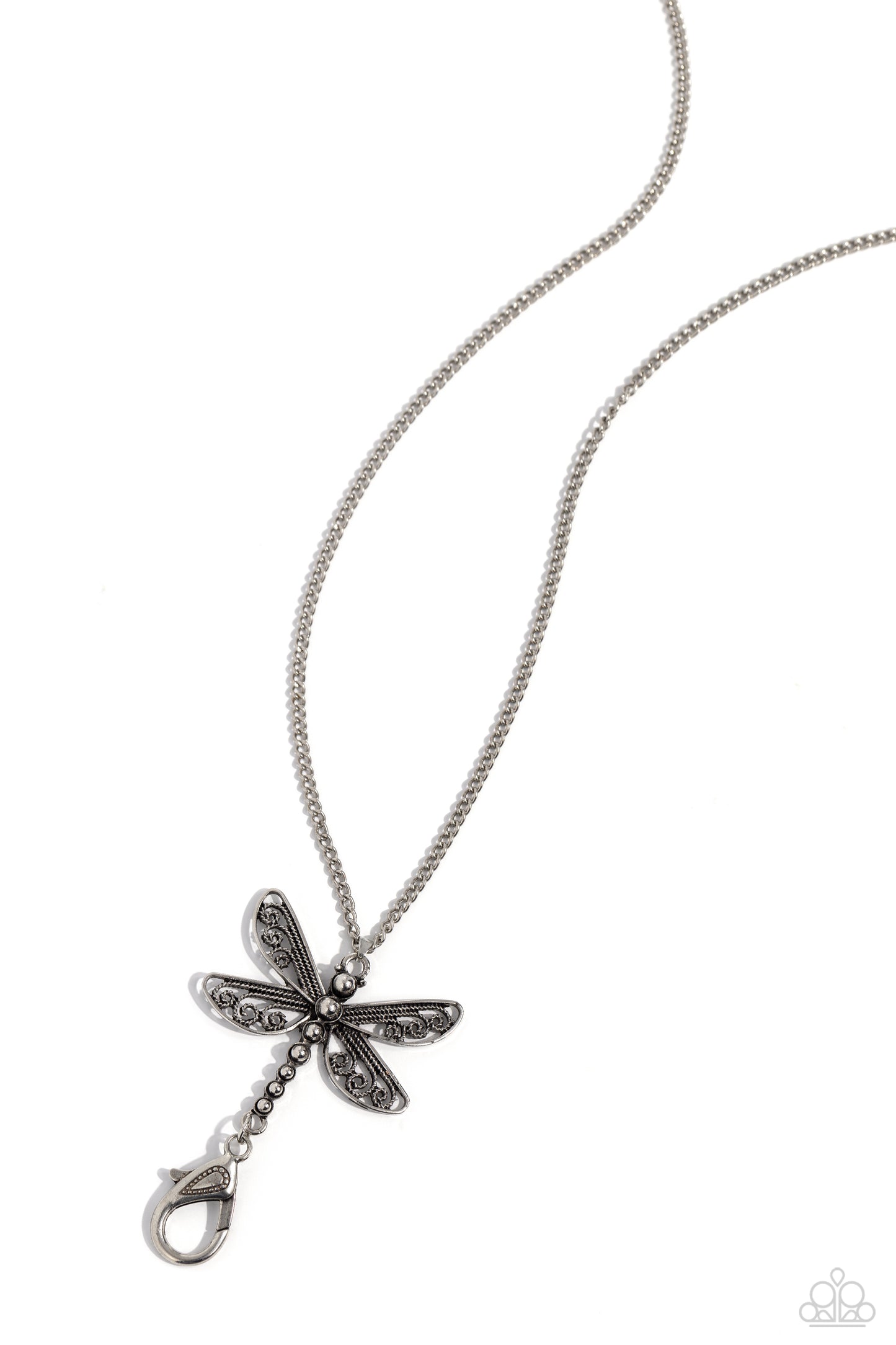 Dragonfly Dance - Silver Dragonfly Pendant Lanyard Necklace Paparazzi N2024