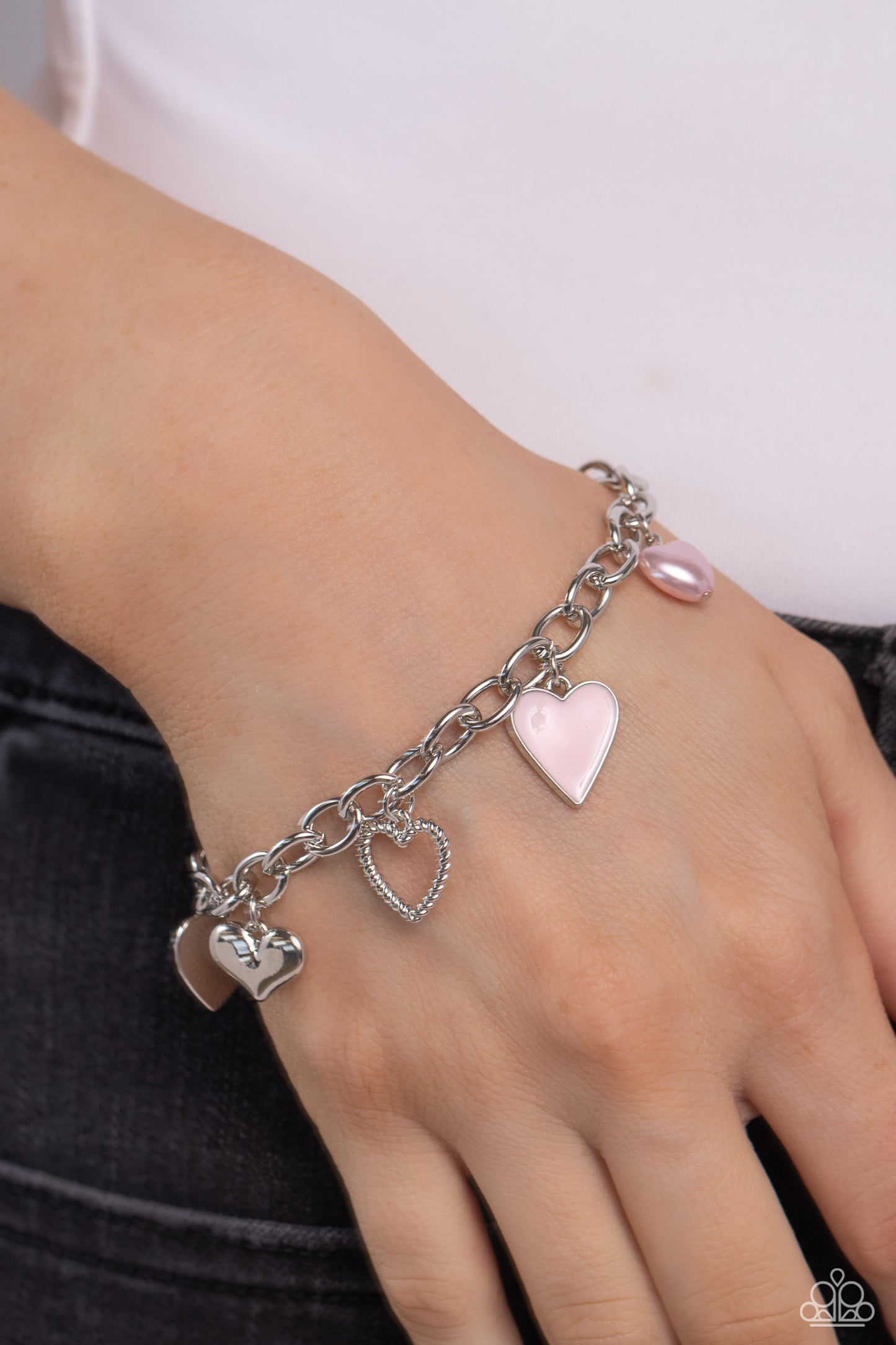 Diverse Dalliance - Pink Heart Charm Bracelet Paparazzi B1481