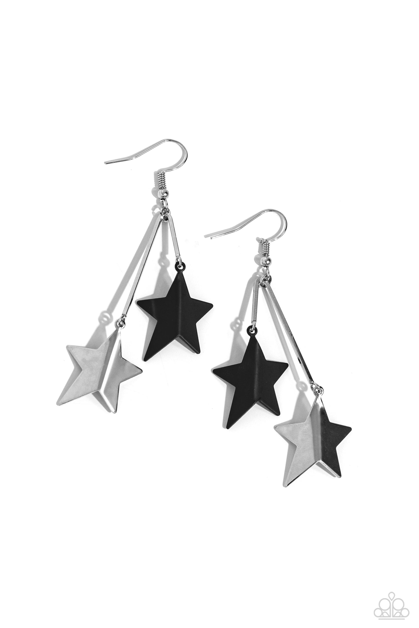 Stellar STAGGER - Black Gunmetal & Silver Star Earring Paparazzi E1770