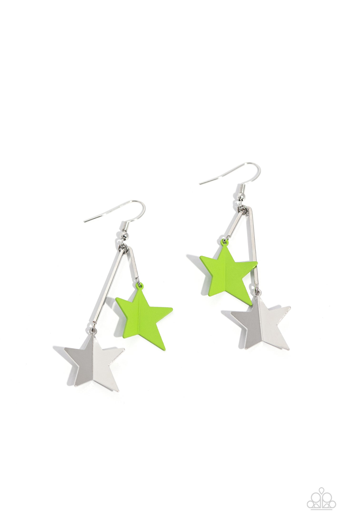 Stellar STAGGER - Green & Silver Star Earring Paparazzi E1595