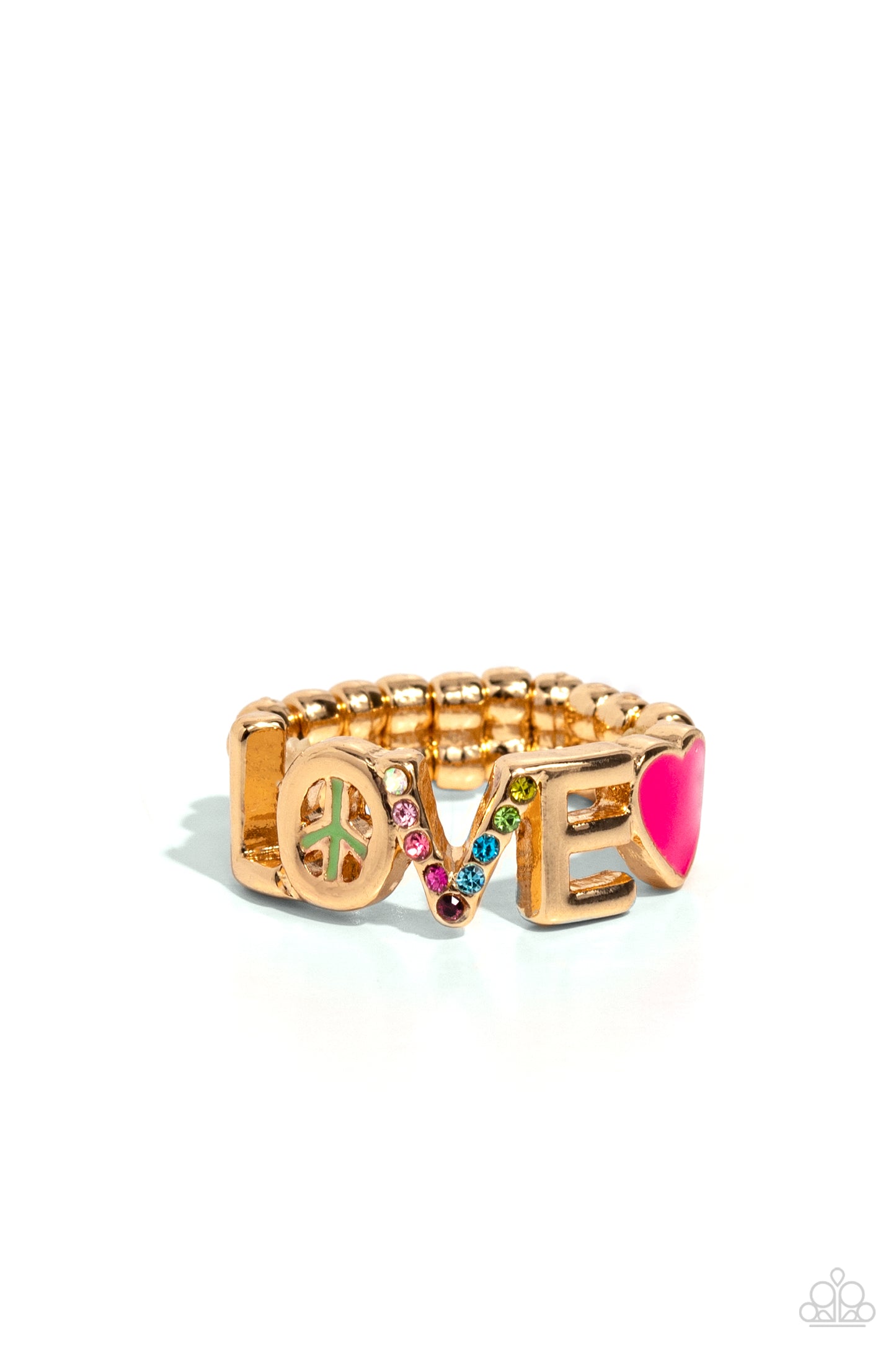 Unlimited Love - Gold b& Multi Color "LOVE" Pink Heart Ring Paparazzi R0637