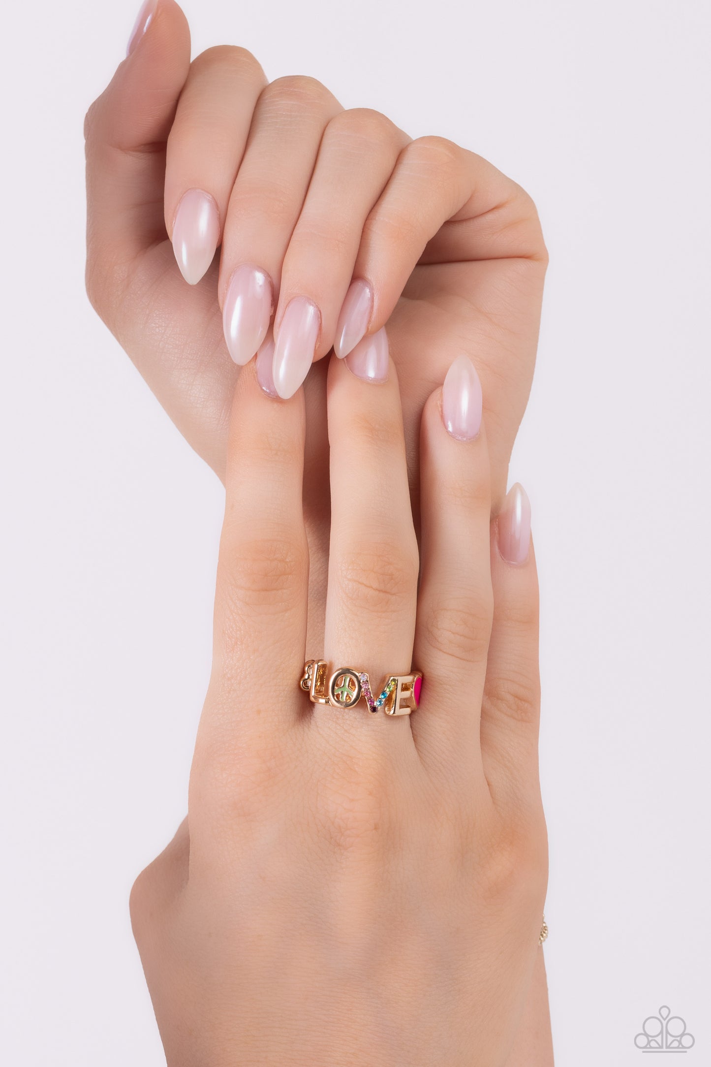 Unlimited Love - Gold b& Multi Color "LOVE" Pink Heart Ring Paparazzi R0637