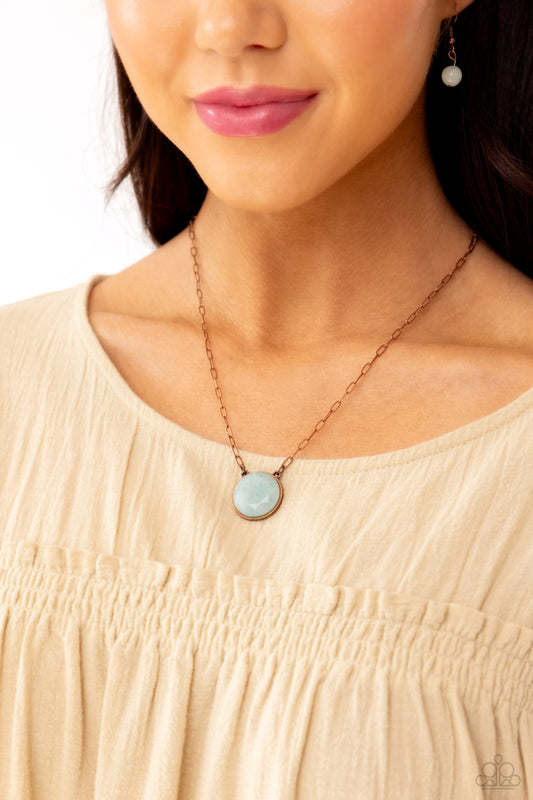 Suspended Stone - Copper & Light Blue Stone Necklace Paparazzi N2108