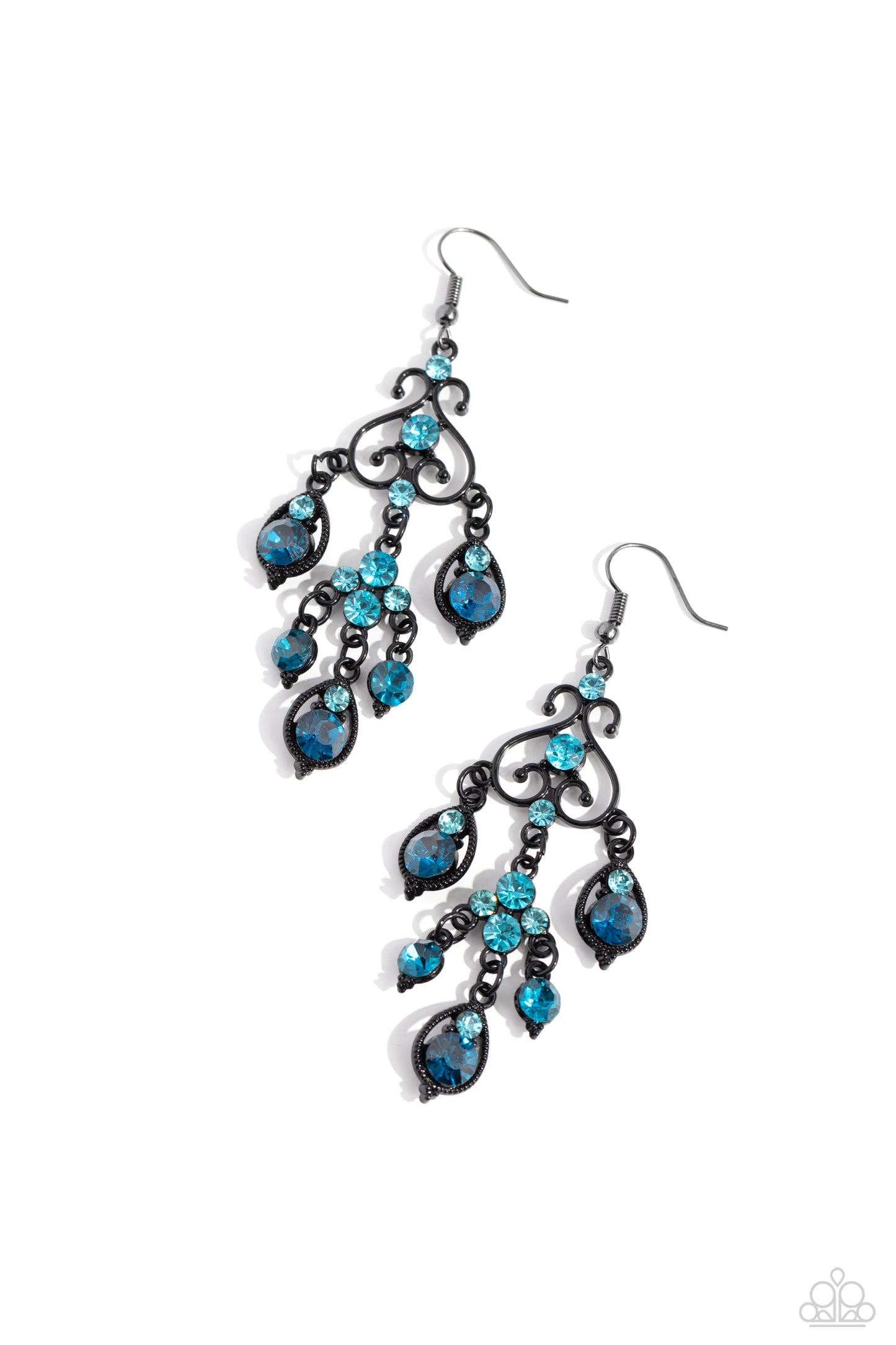 Regal Renovation - Blue & Aquamarine Gem Black Frame Earring Paparazzi E1834