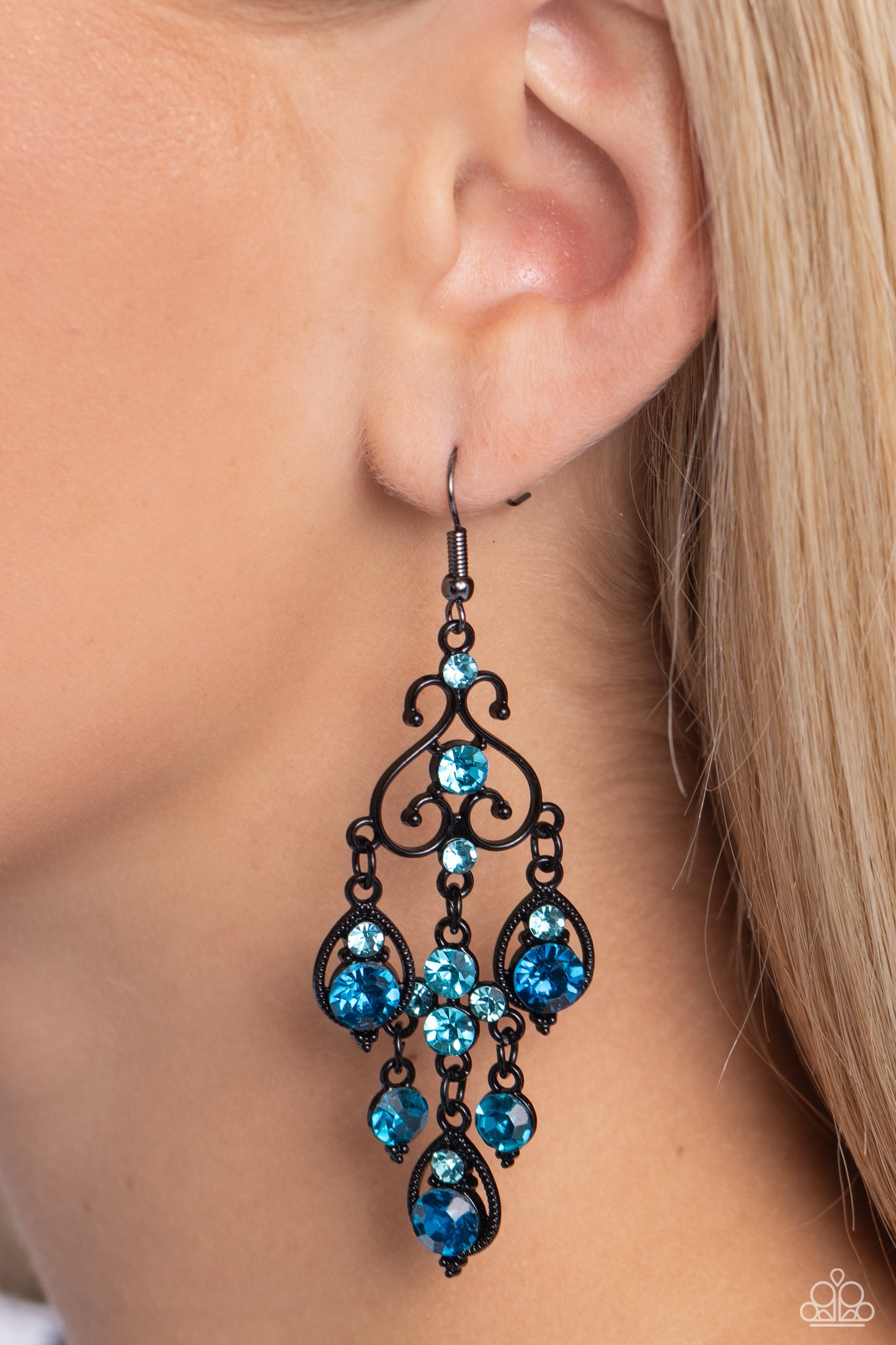 Regal Renovation - Blue & Aquamarine Gem Black Frame Earring Paparazzi E1834