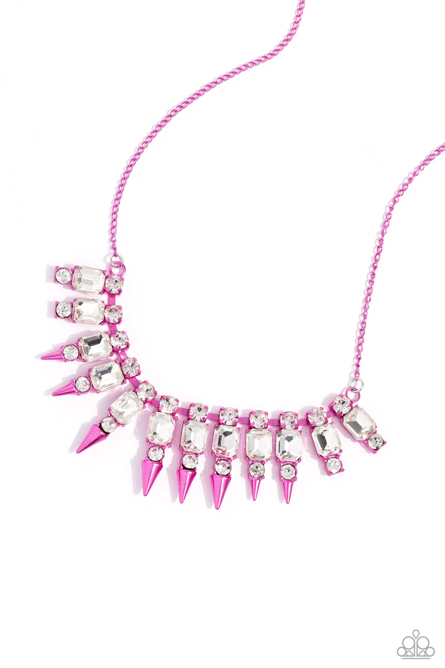 Punk Passion - Pink Electric Metal White Gem Necklace Paparazzi N2125