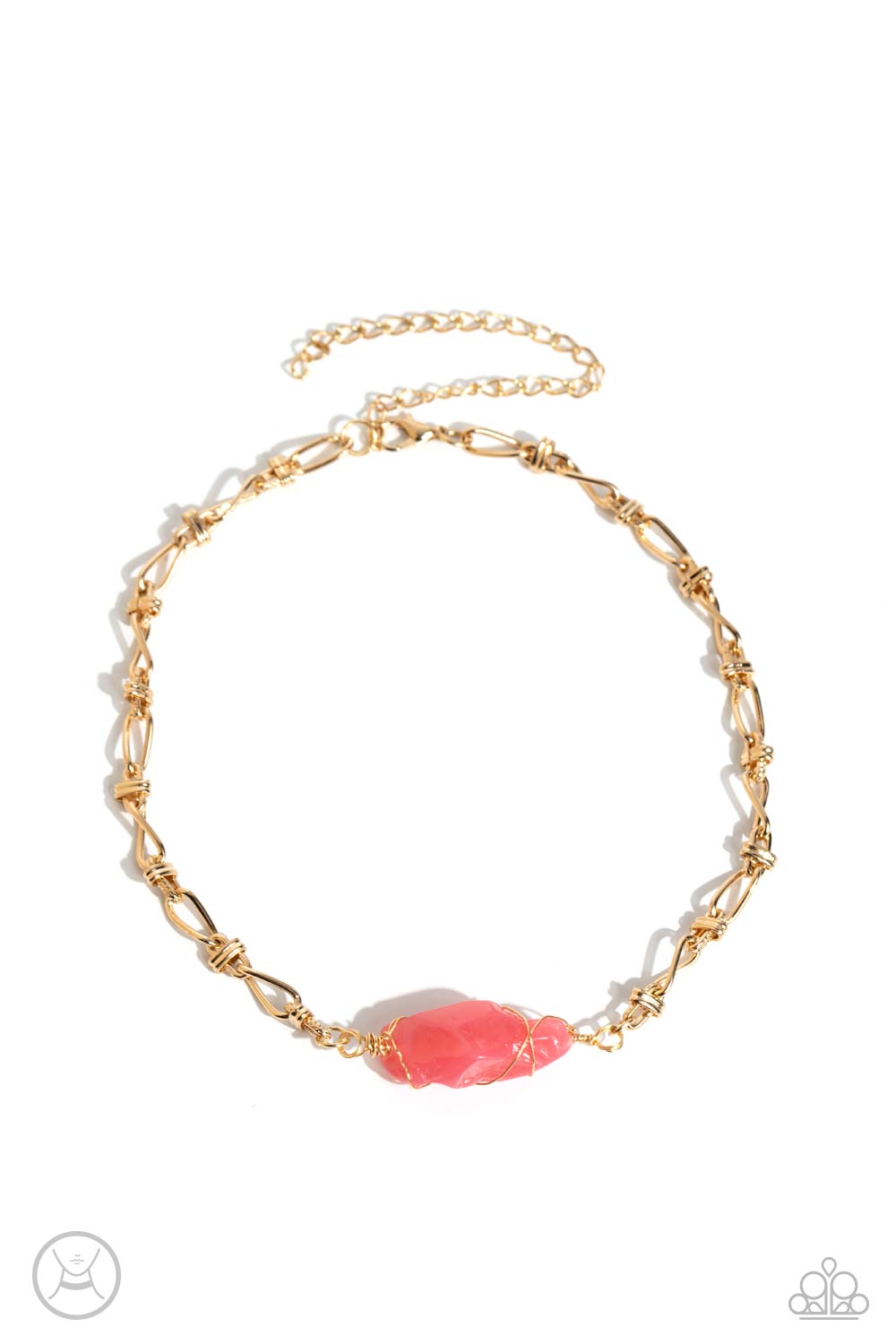 Cavern Class - Pink Stone Gold Chain Choker Necklace Paparazzi N2055