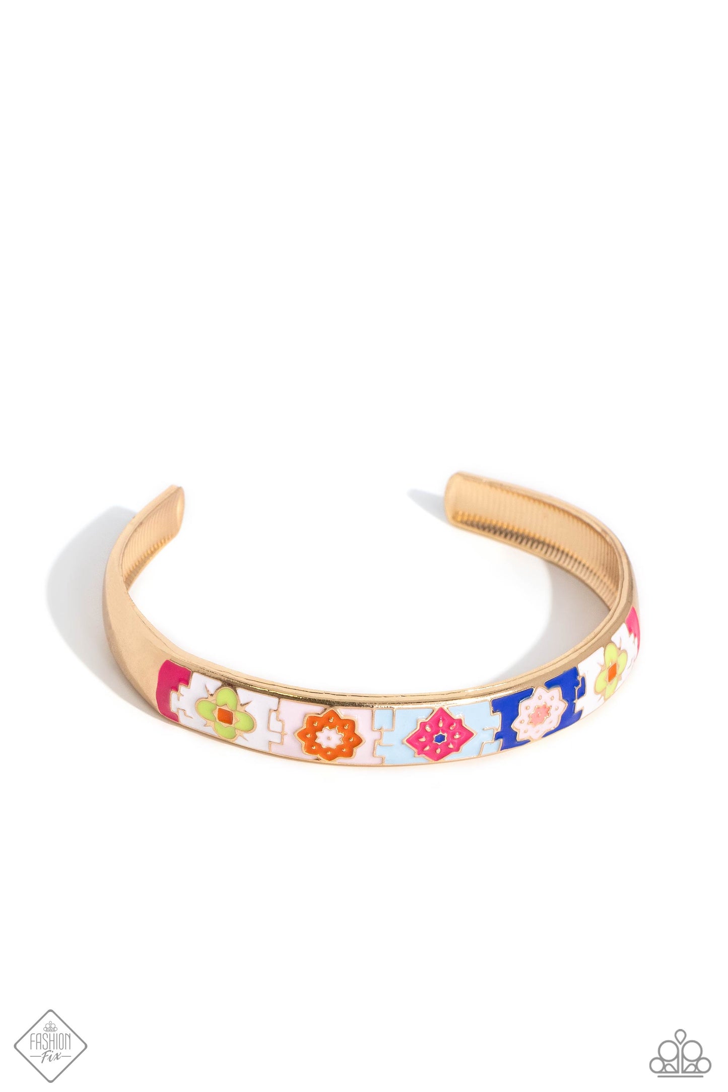 Multicolored Moment - Gold & Hand Painted Floral Cuff Bracelet Fashion Fix December 2023 Paparazzi B1422