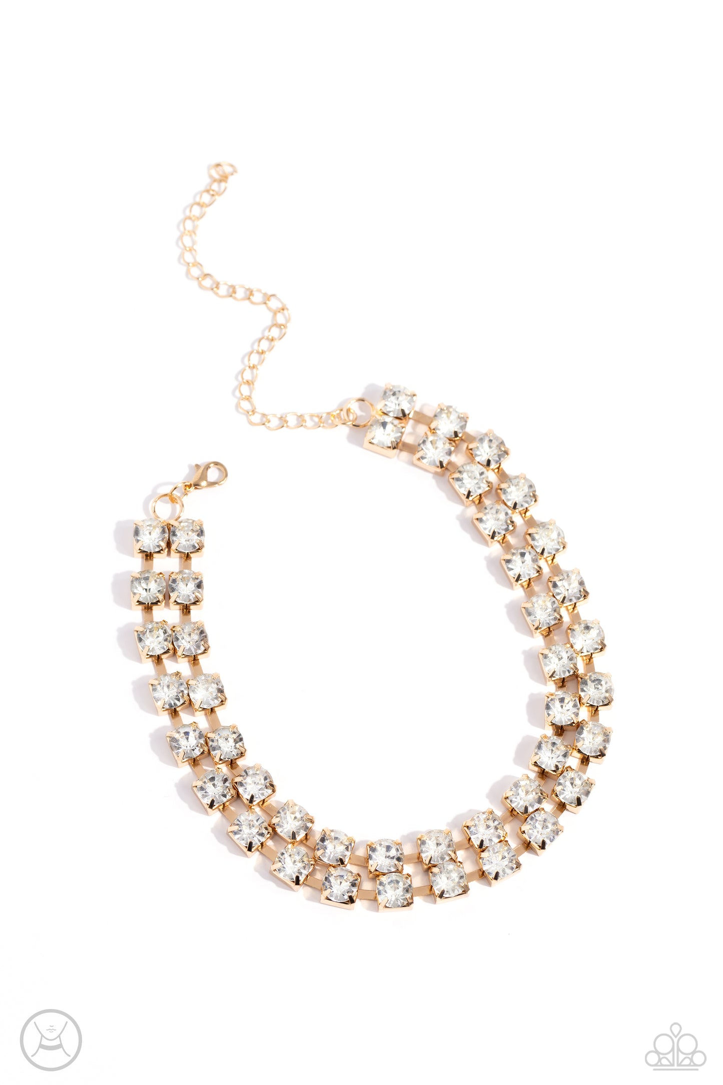 Glistening Gallery - Gold Box Chain, White Rhinestone Choker Necklace Paparazzi N3014