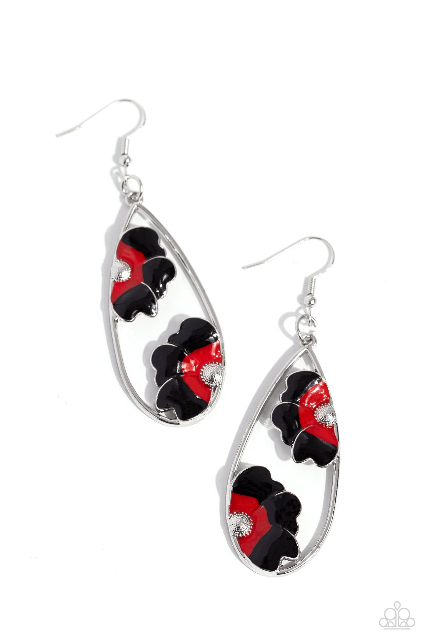 Airily Abloom - Black & Red Blooms Teardrop Earring Paparazzi E1804