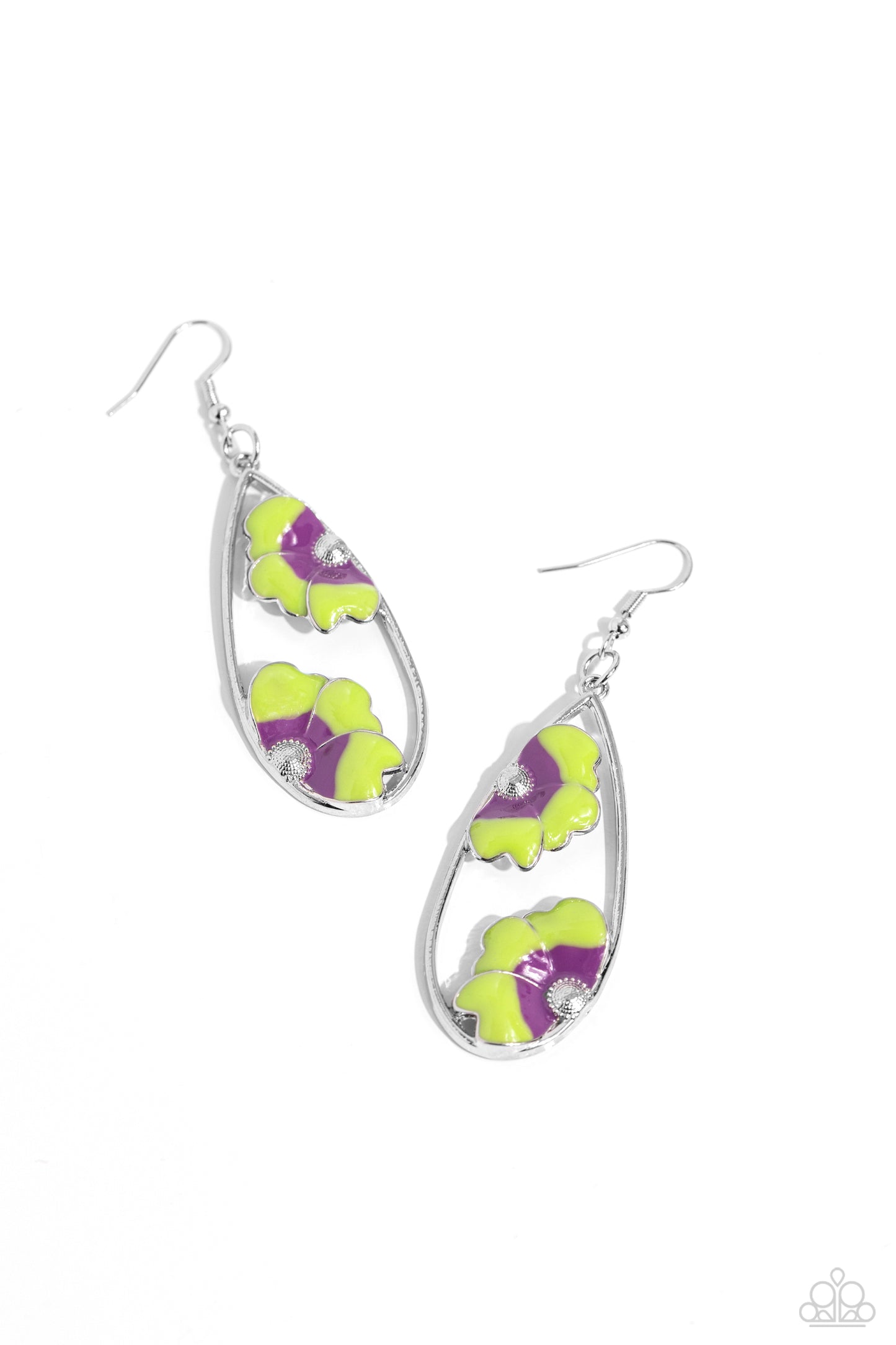 Airily Abloom - Green Kohlrabi & Purple Plum Petals Floral Earring Paparazzi E1817