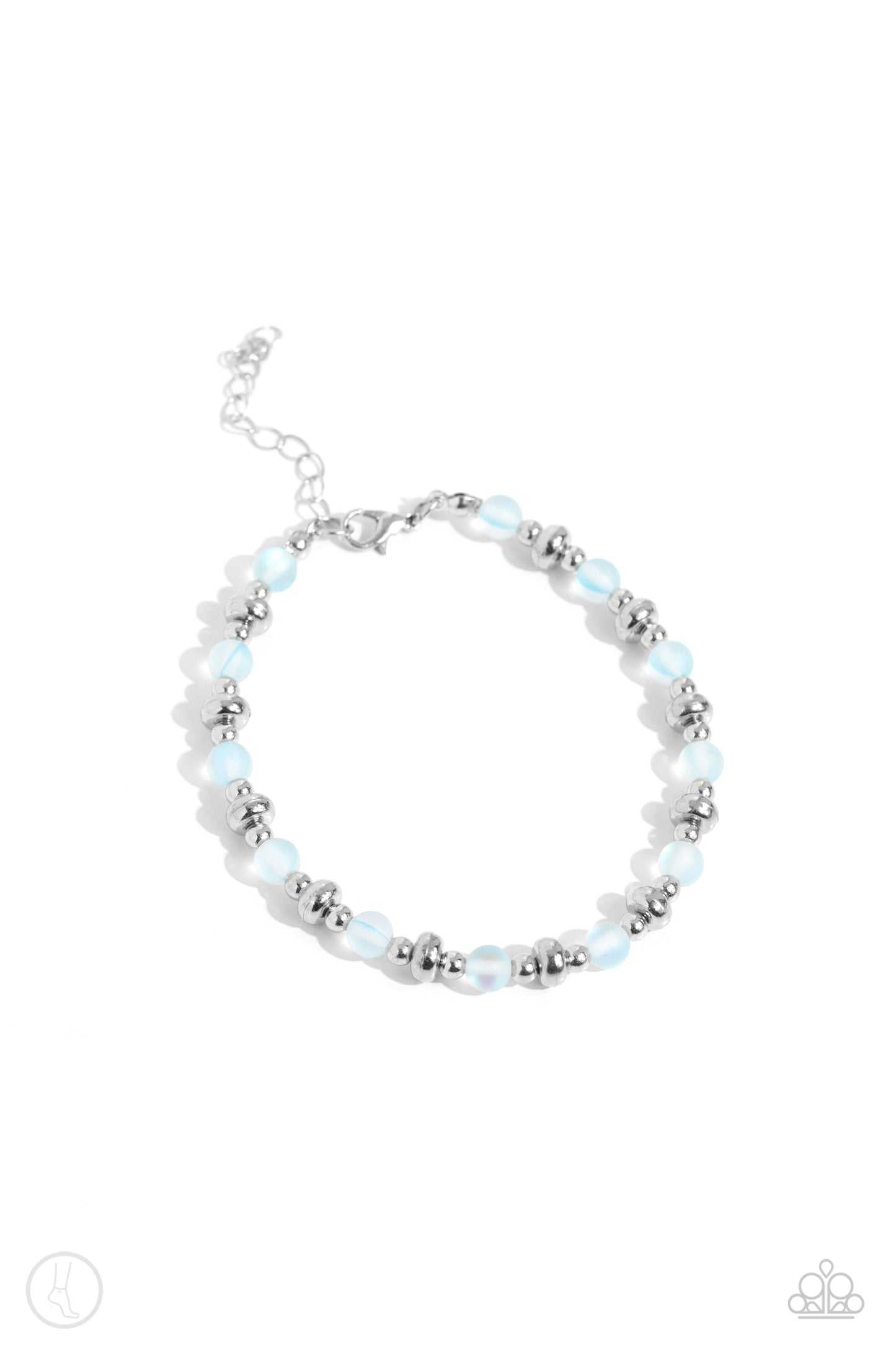 DEW or Die - Blue Reflective Bead Silver Accent Anklet Paparazzi B1500