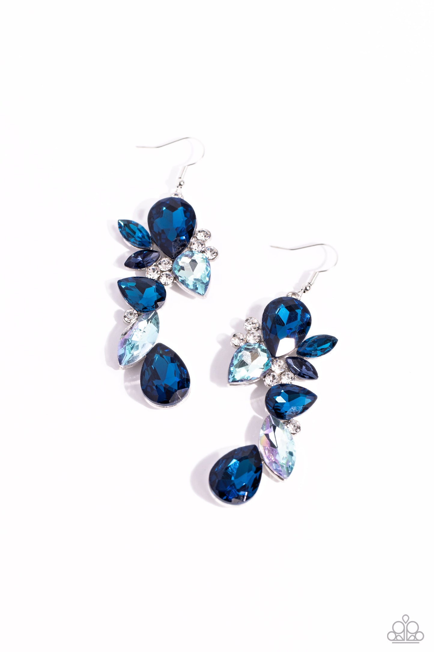 Fancy Flaunter - Blue Glittery Gem & White Rhinestone Earring Paparazzi E1877