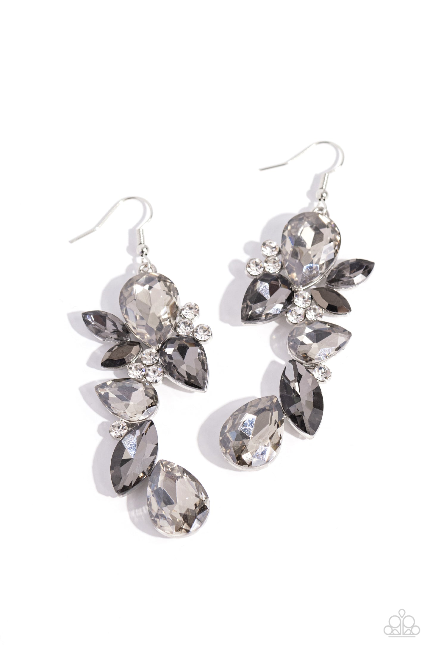 Fancy Flaunter - Silver Smoky, Silver, & Hematite Gem Earring Paparazzi E1818