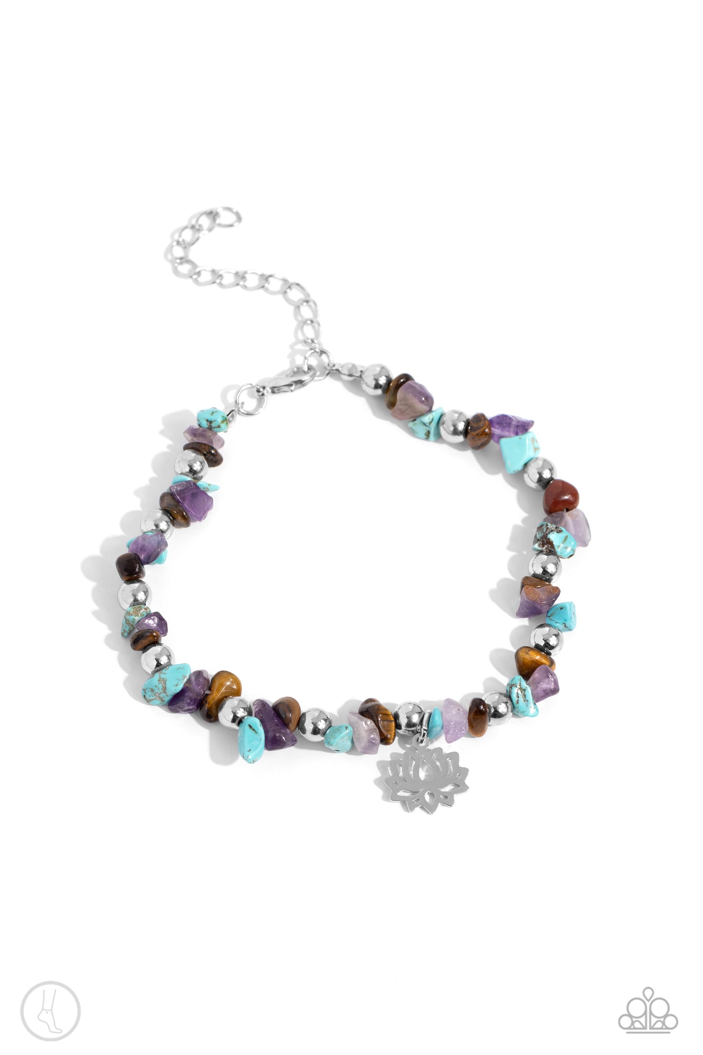 Lotus Landslide - Multi Colored Turquoise, Amethyst, Tiger's Eye Stone Anklet Paparazzi