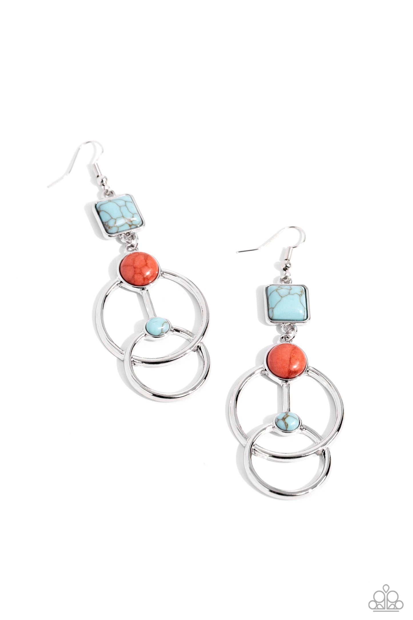 Interlocked Influence - Blue Turquoise & Red Stone Santa Fe Style Earring Paparazzi E1815